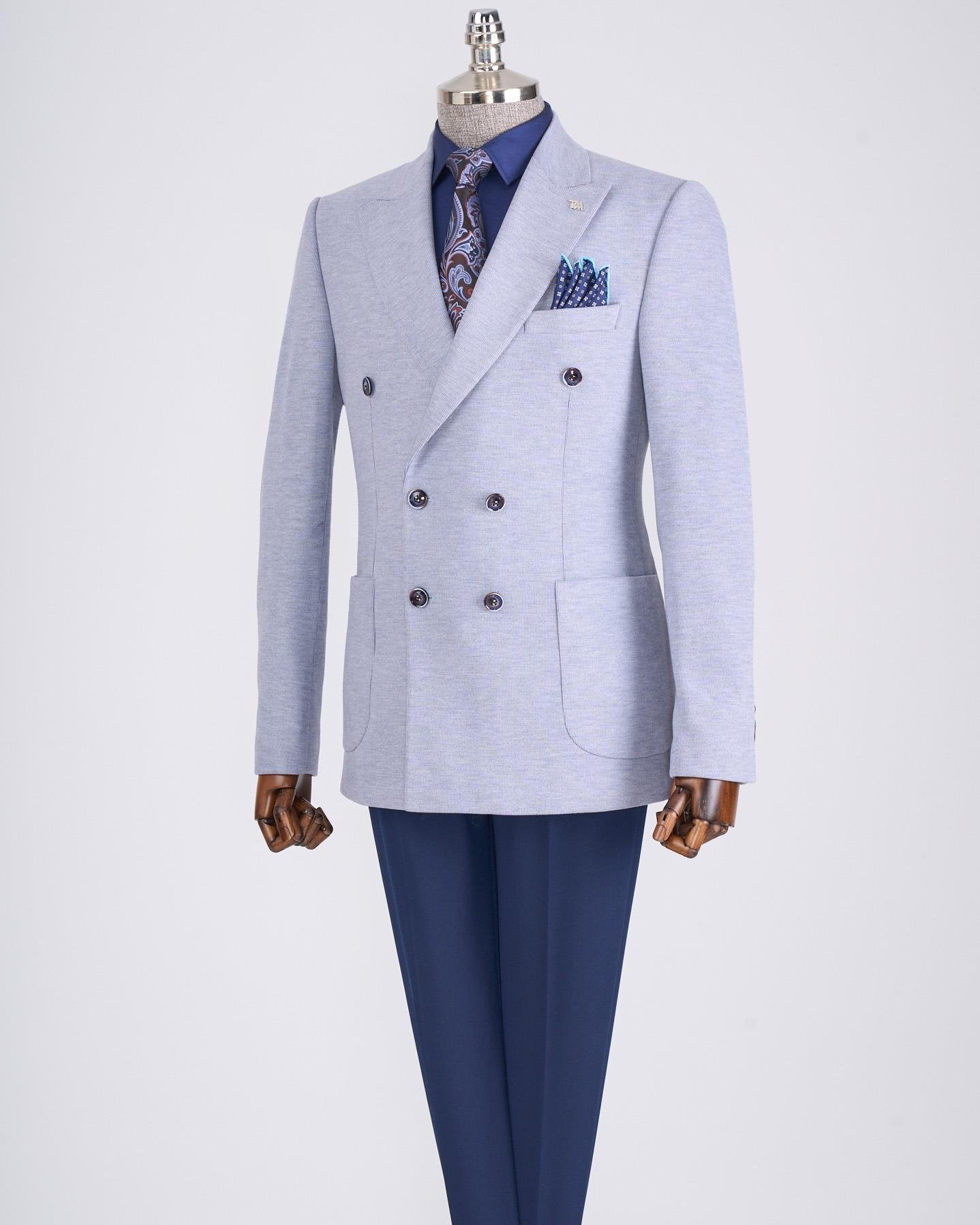 Sky-Blue Double Breasted Blazer
