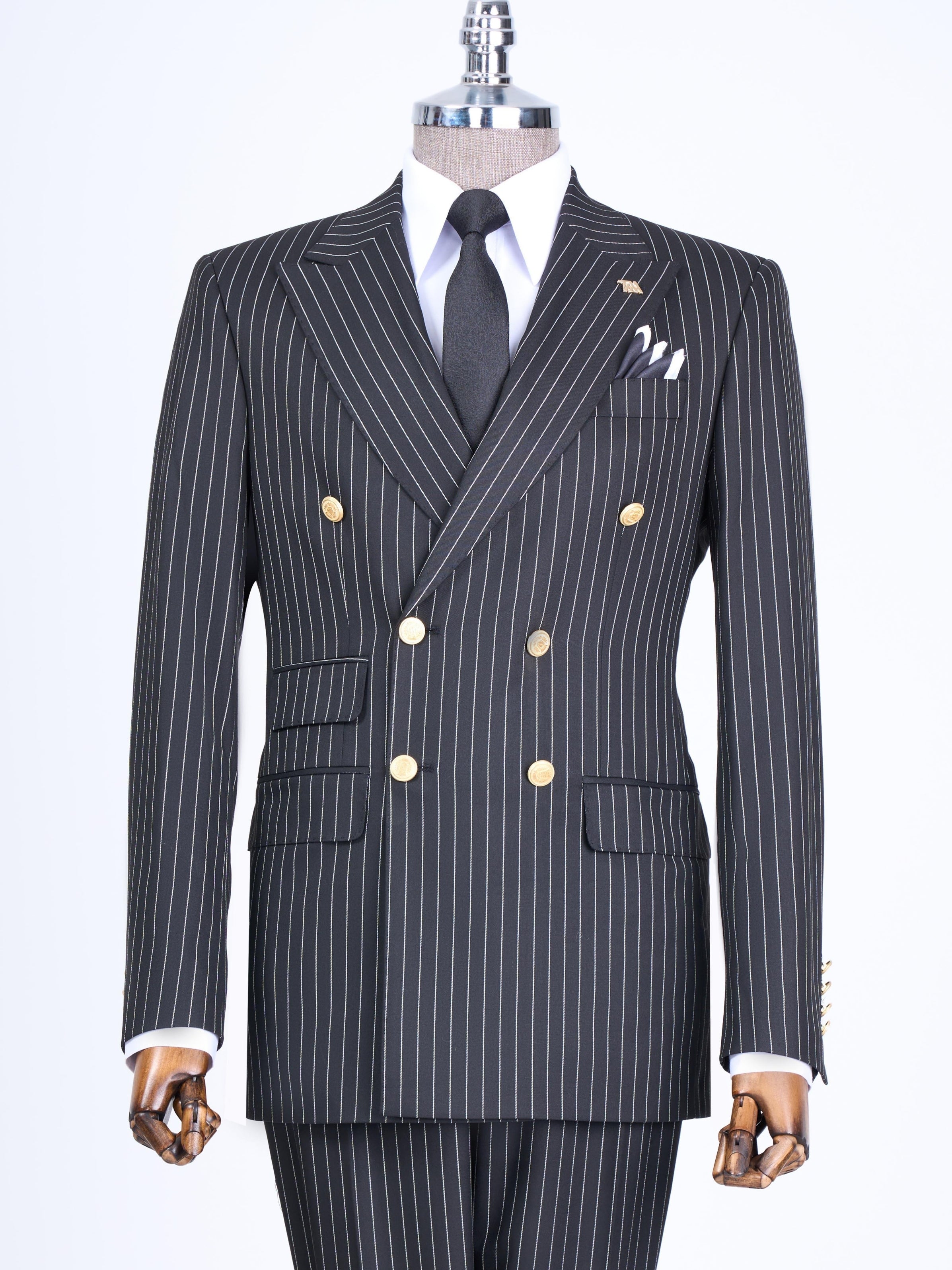 Black Striped Double Breasted Suit 2-Piece