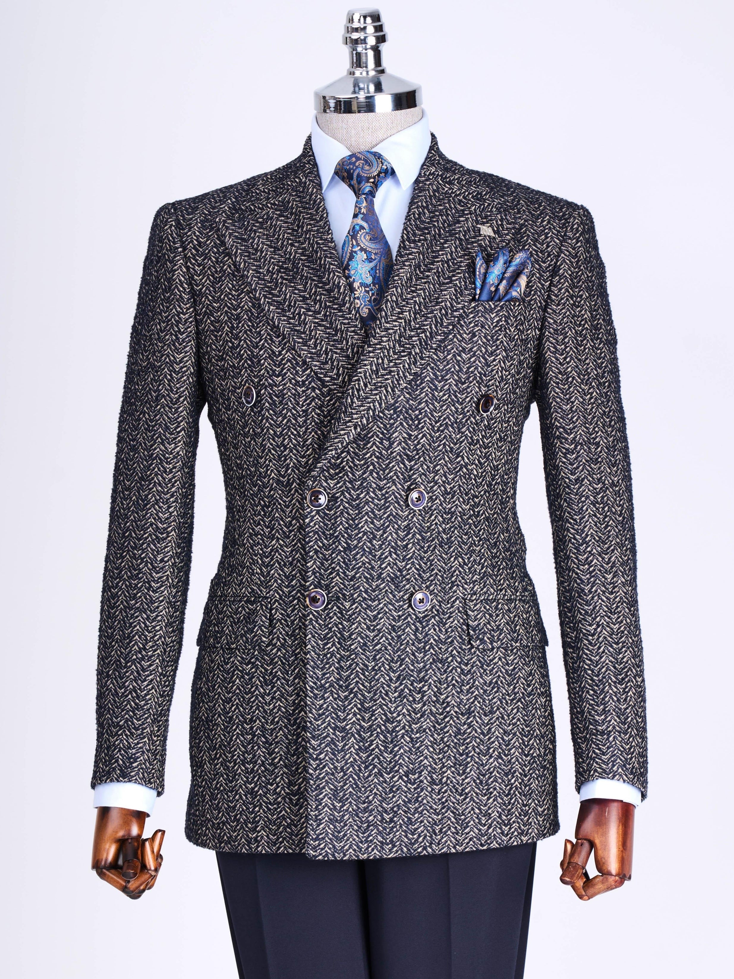Grey Striped Double Breasted Blazer
