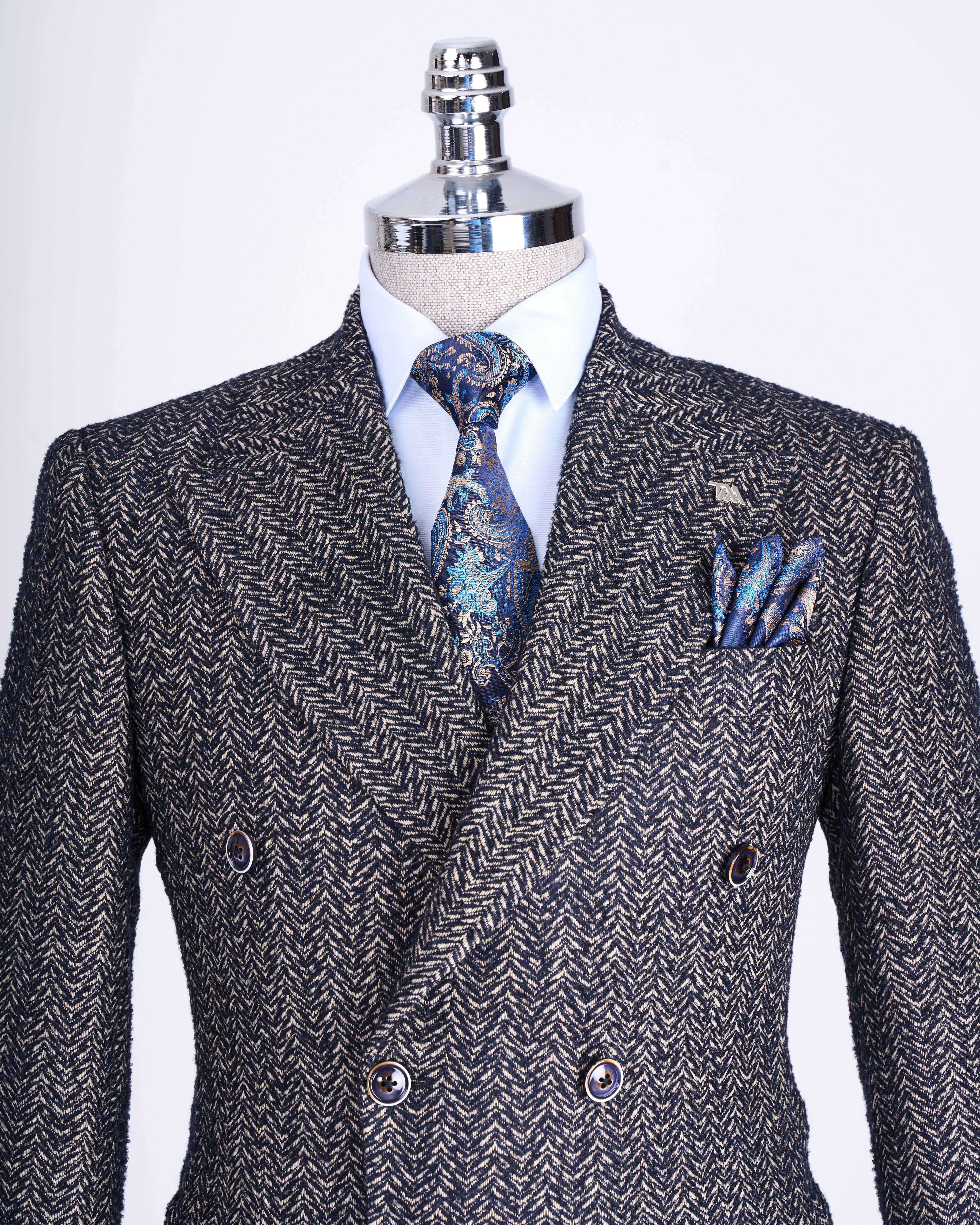 Grey Striped Double Breasted Blazer