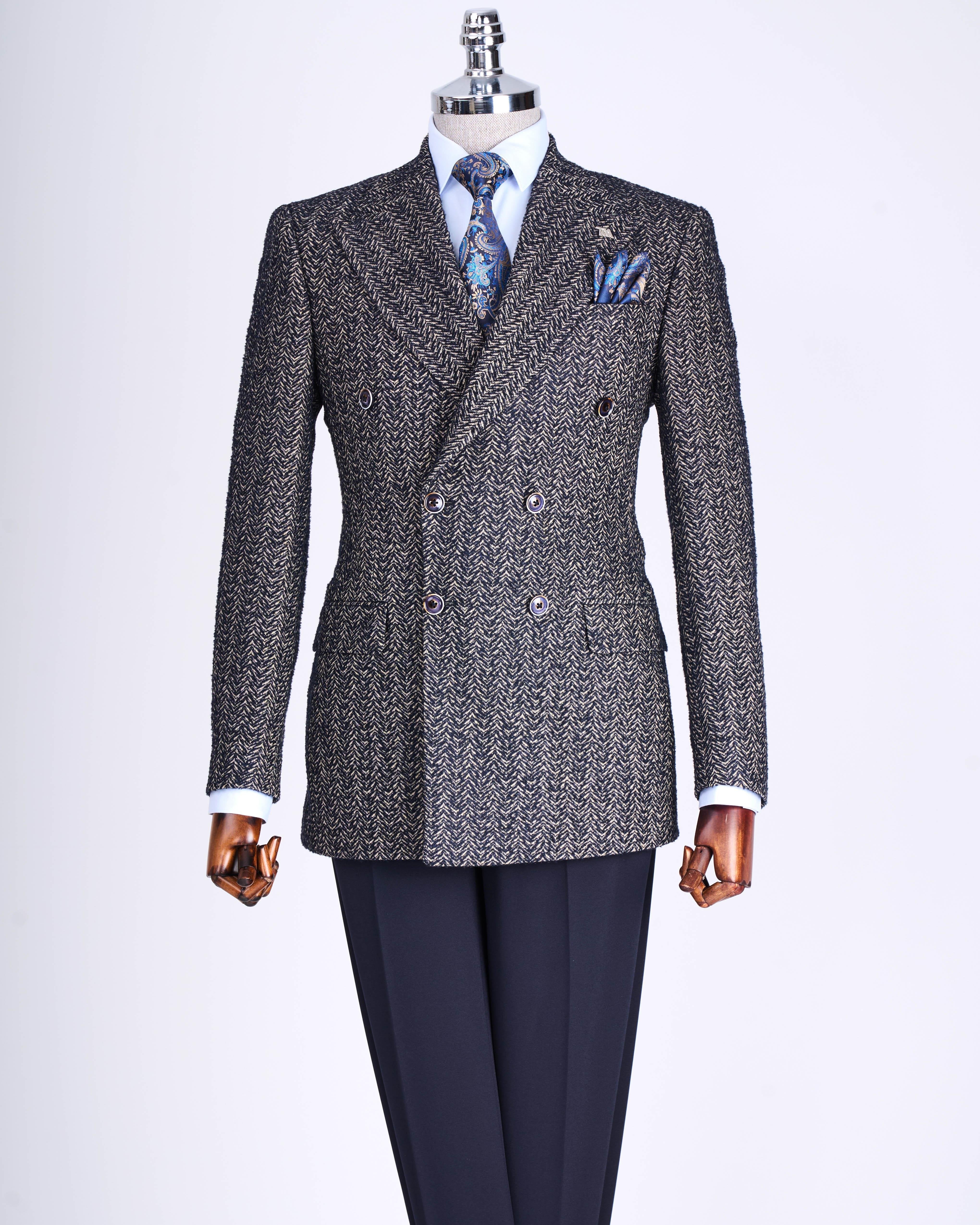 Grey Striped Double Breasted Blazer