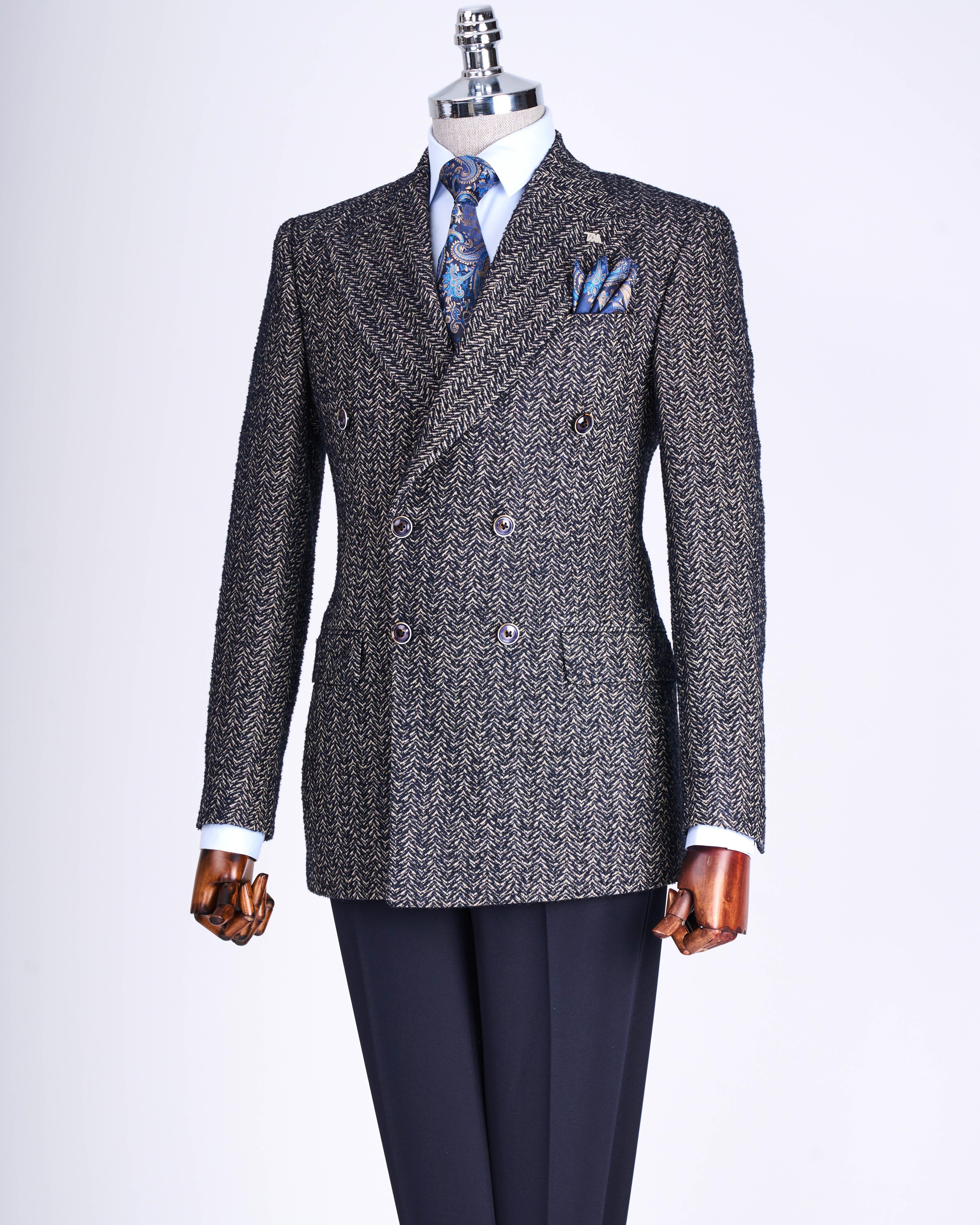 Grey Striped Double Breasted Blazer