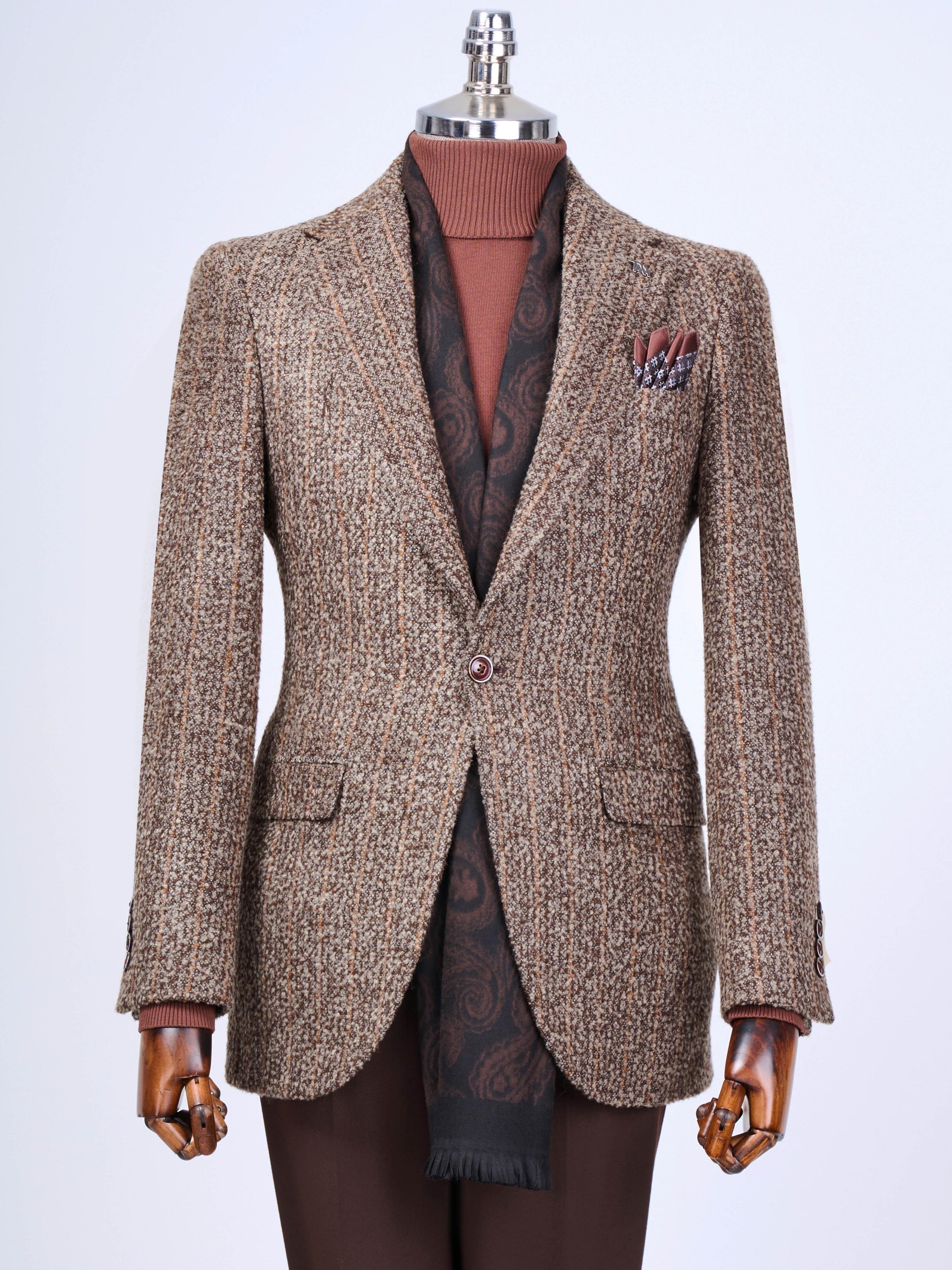 Brown Striped Single Breasted Blazer