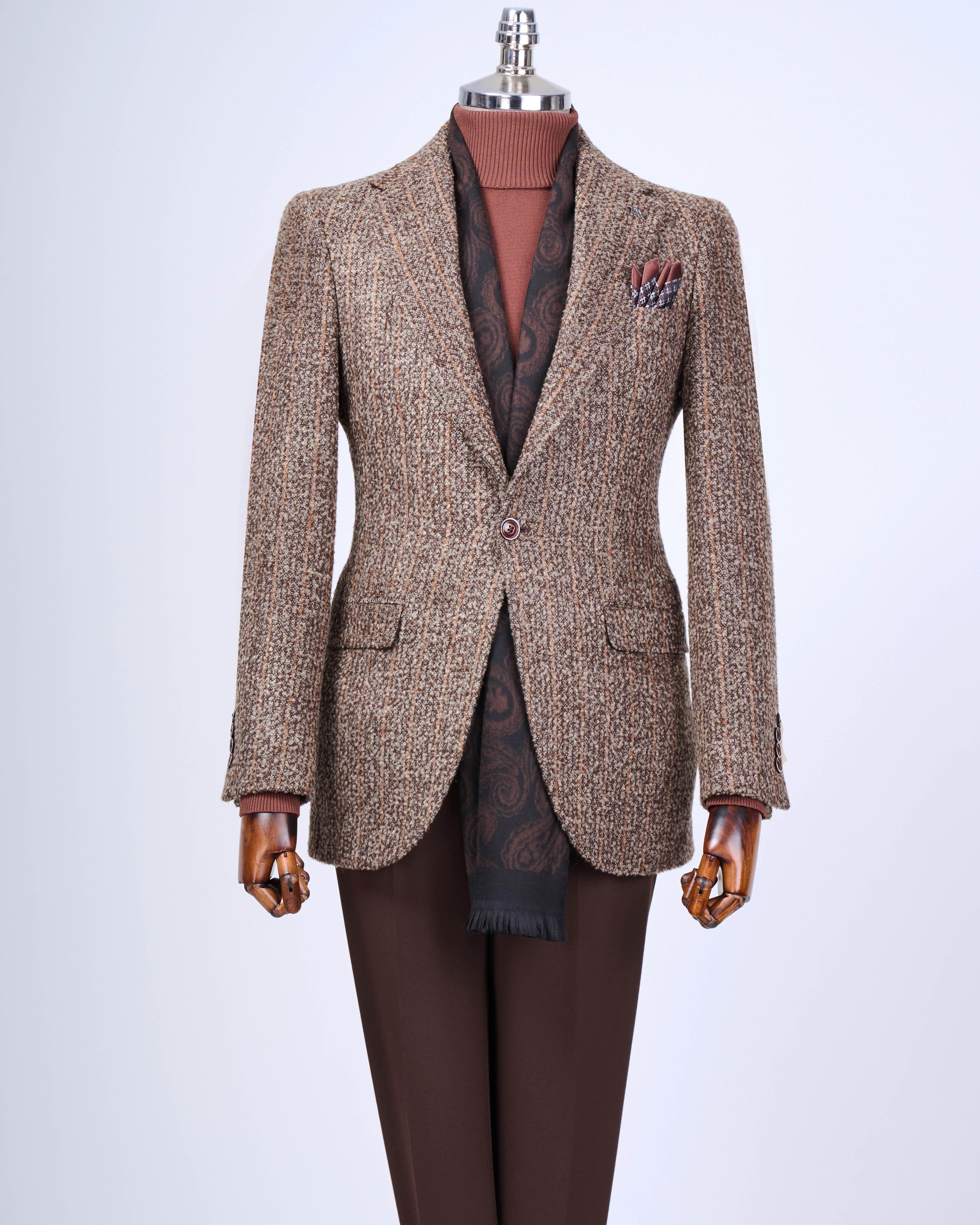 Brown Striped Single Breasted Blazer