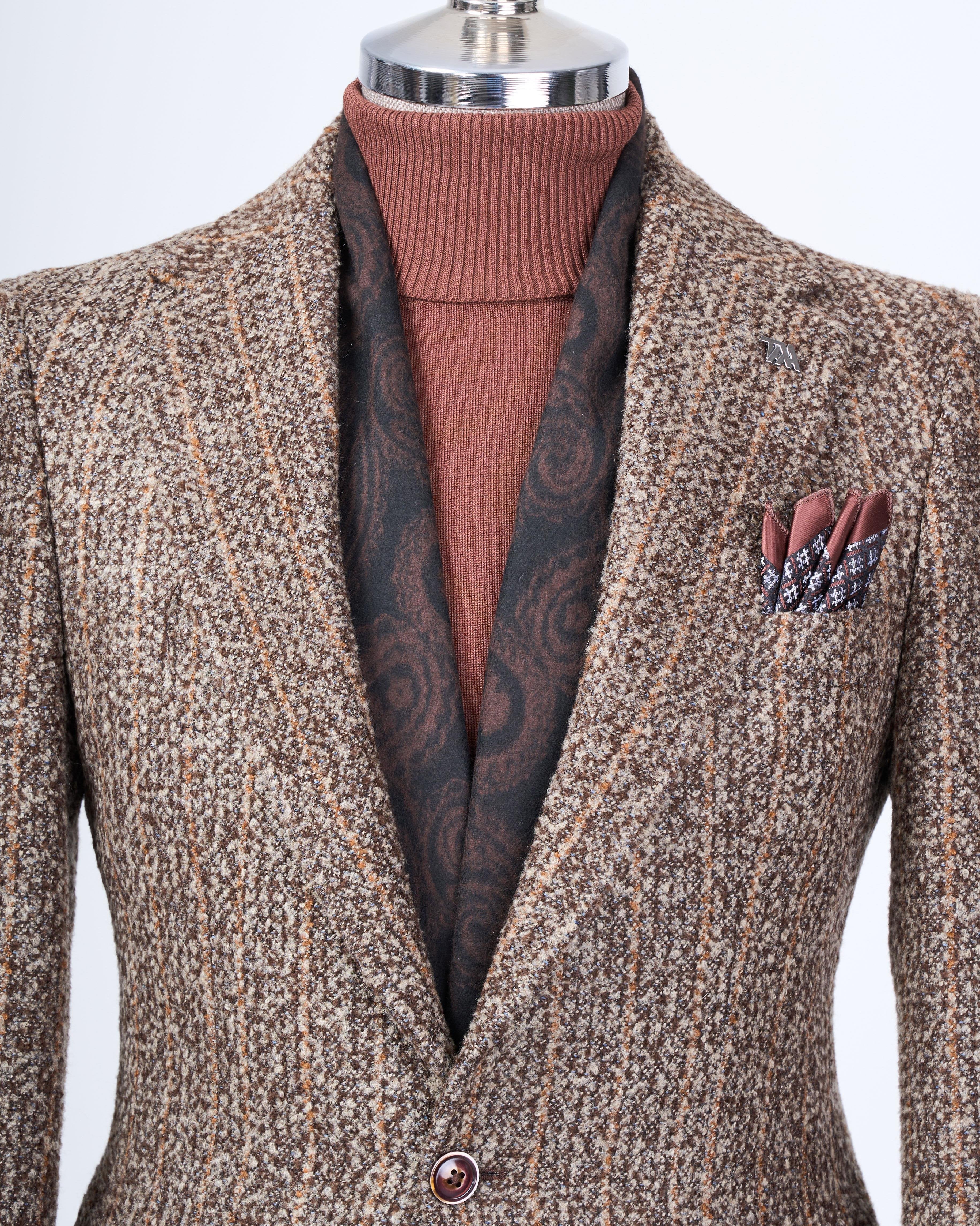 Brown Striped Single Breasted Blazer