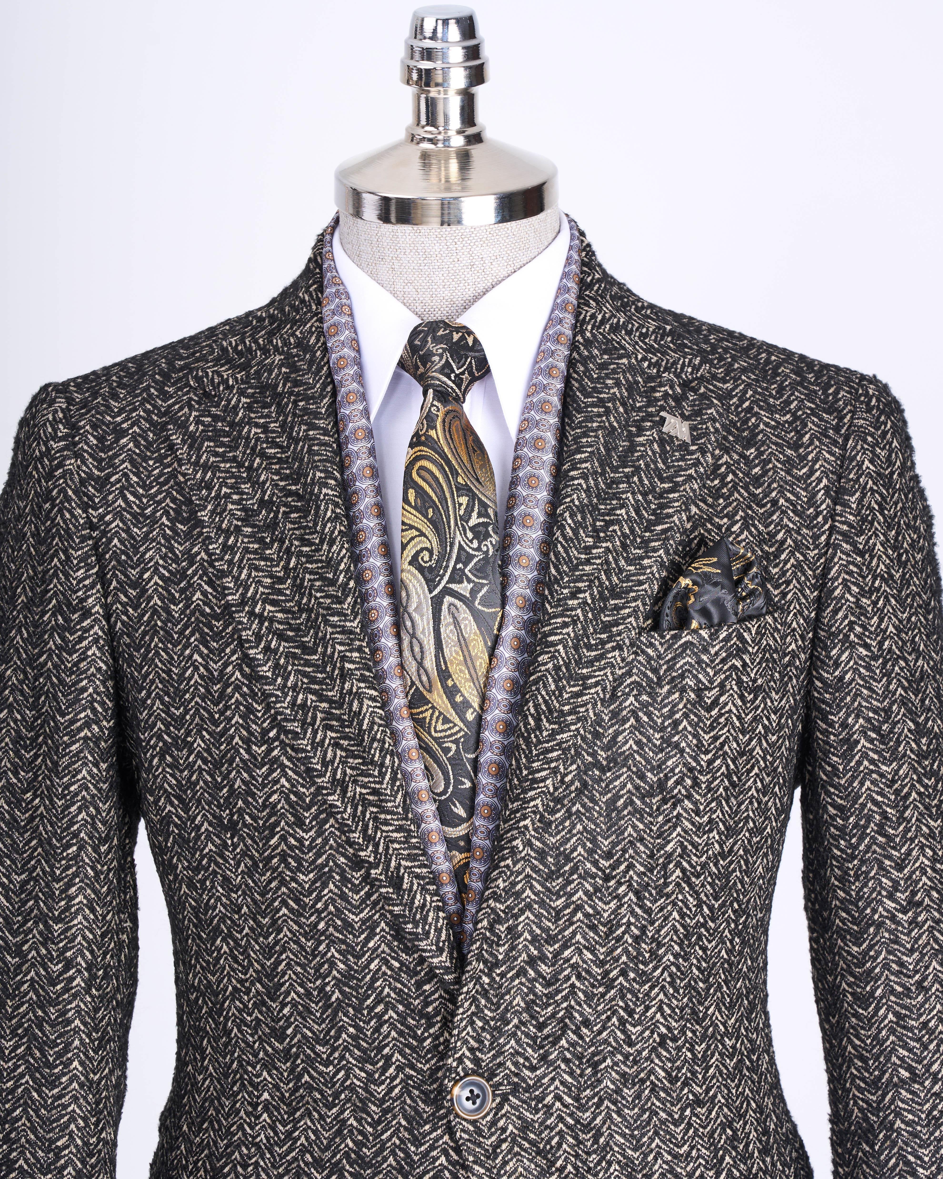 Grey Striped Single Breasted Blazer