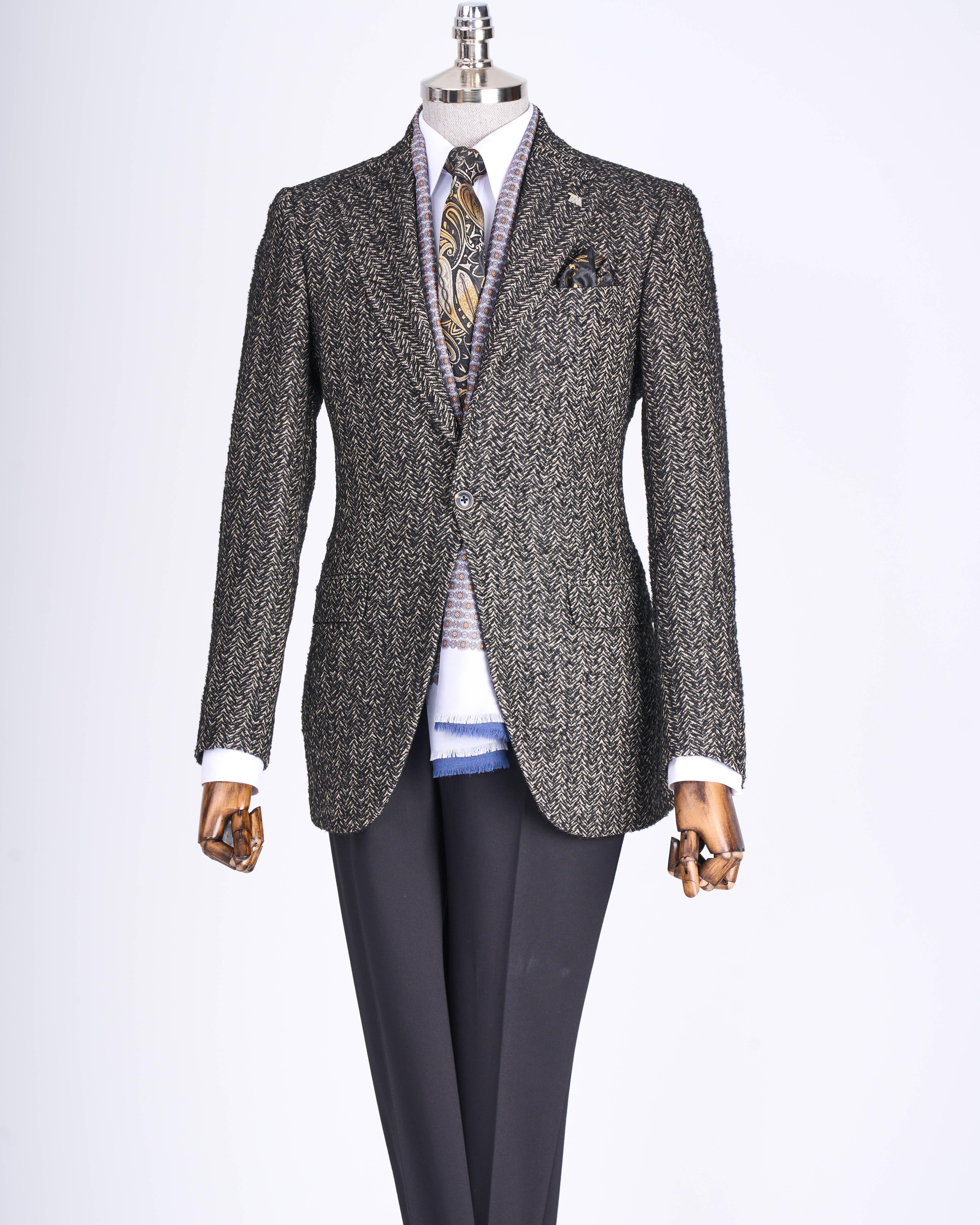 Grey Striped Single Breasted Blazer