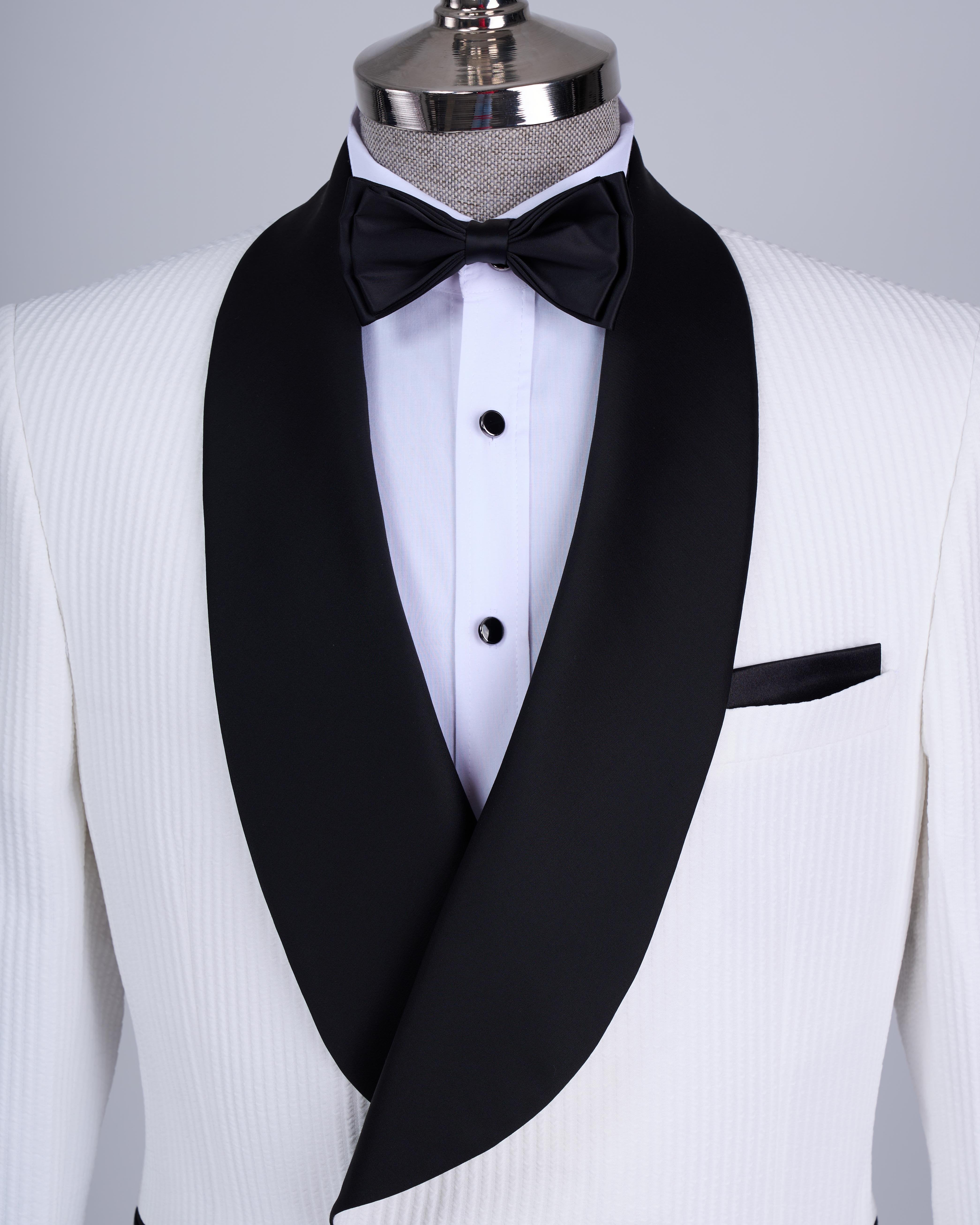 White Striped Double Breasted Tuxedo 2-Piece