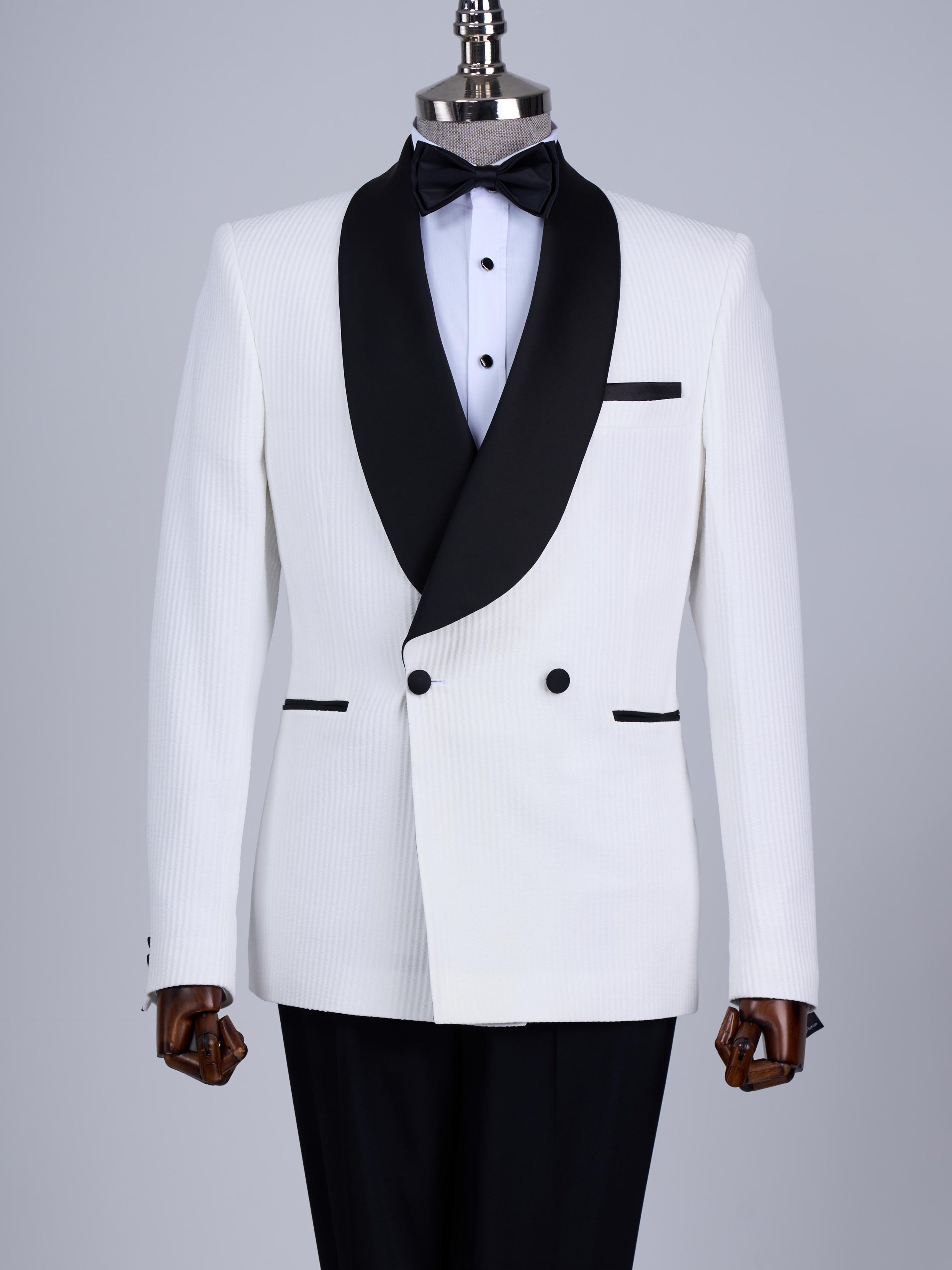 White Striped Double Breasted Tuxedo 2-Piece