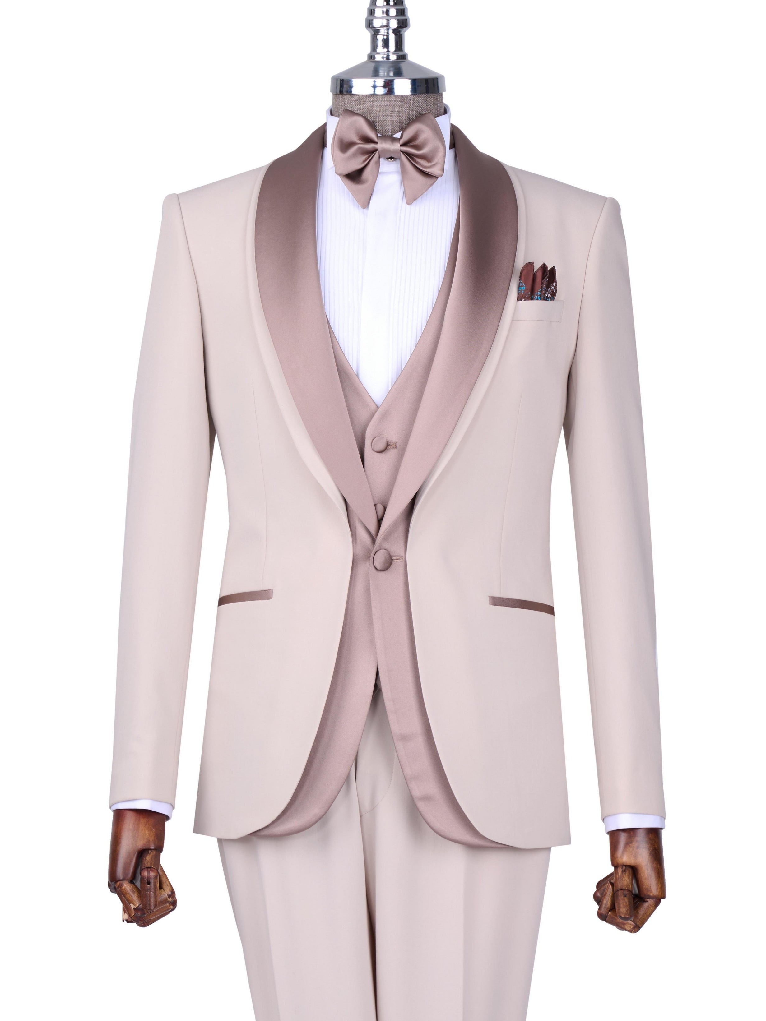 Beige Slim-Fit Tuxedo 3-Piece