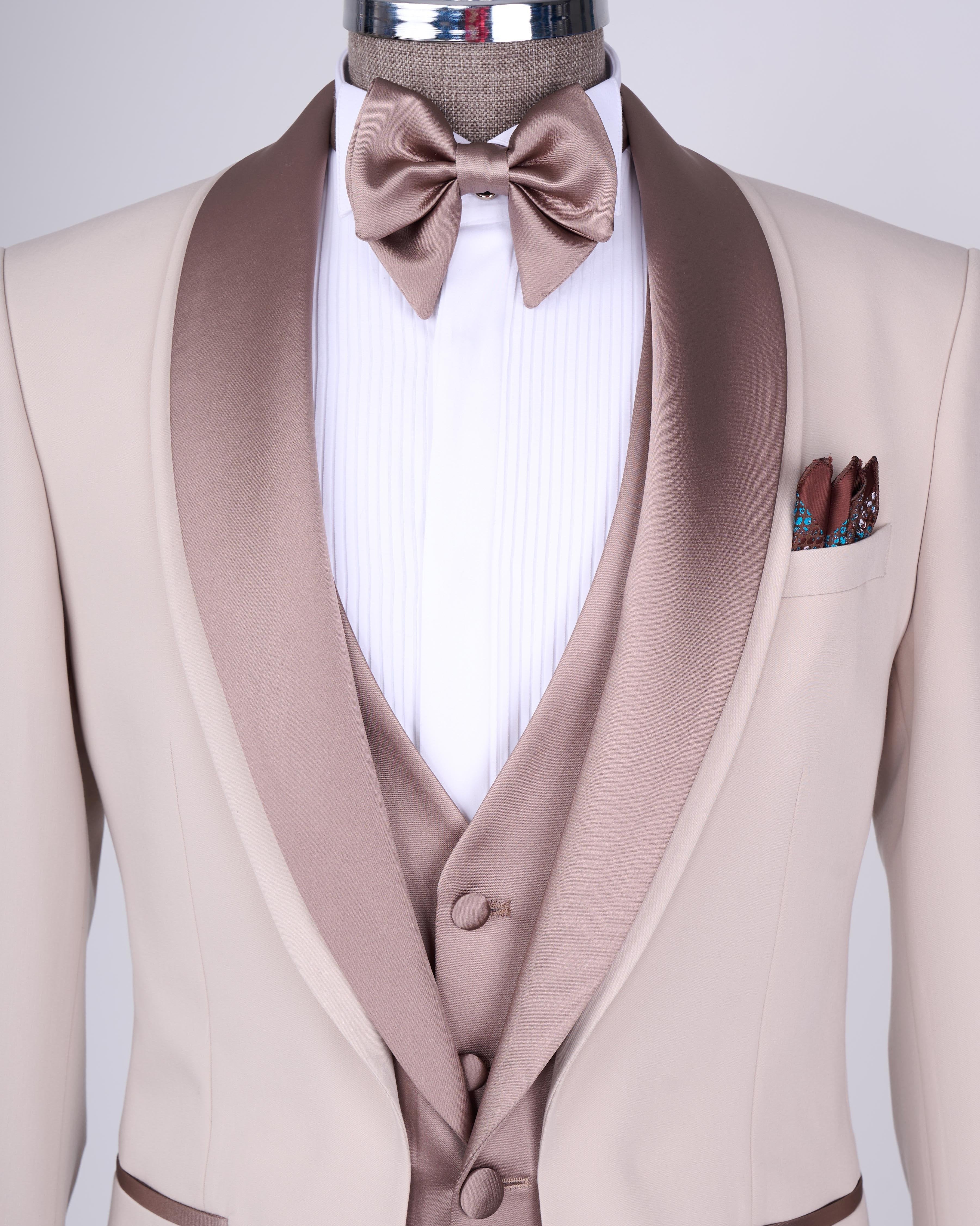 Beige Slim-Fit Tuxedo 3-Piece