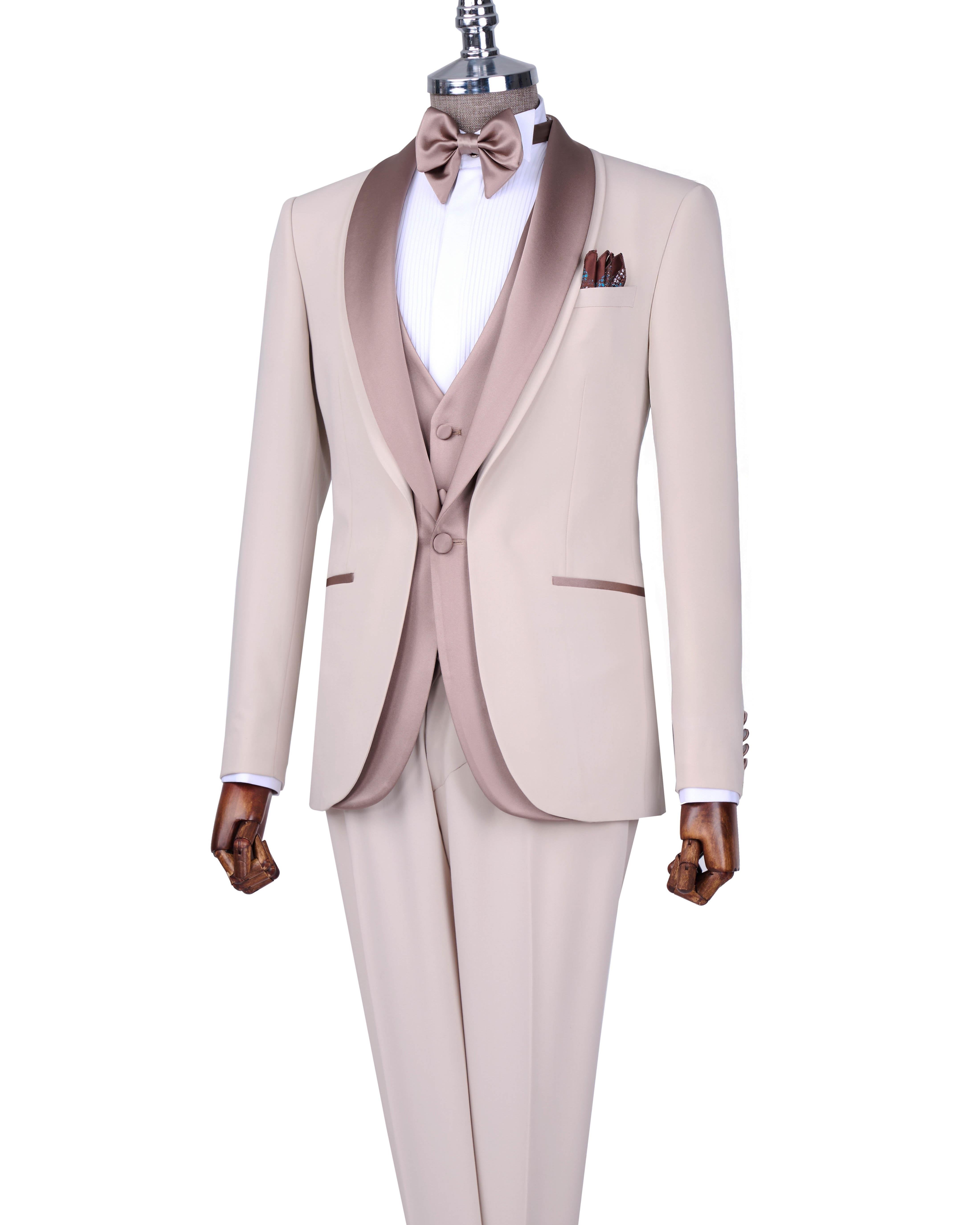 Beige Slim-Fit Tuxedo 3-Piece