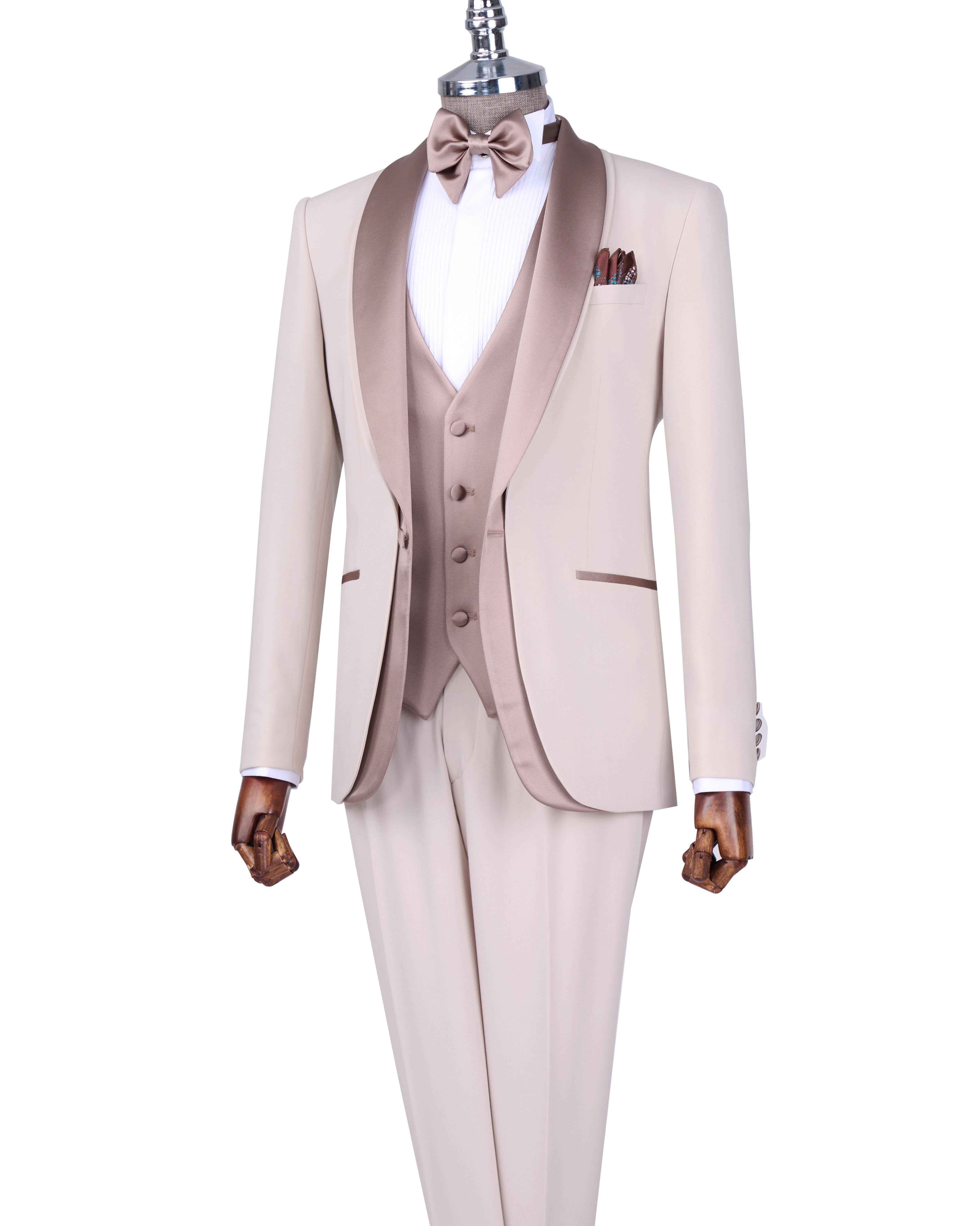 Beige Slim-Fit Tuxedo 3-Piece