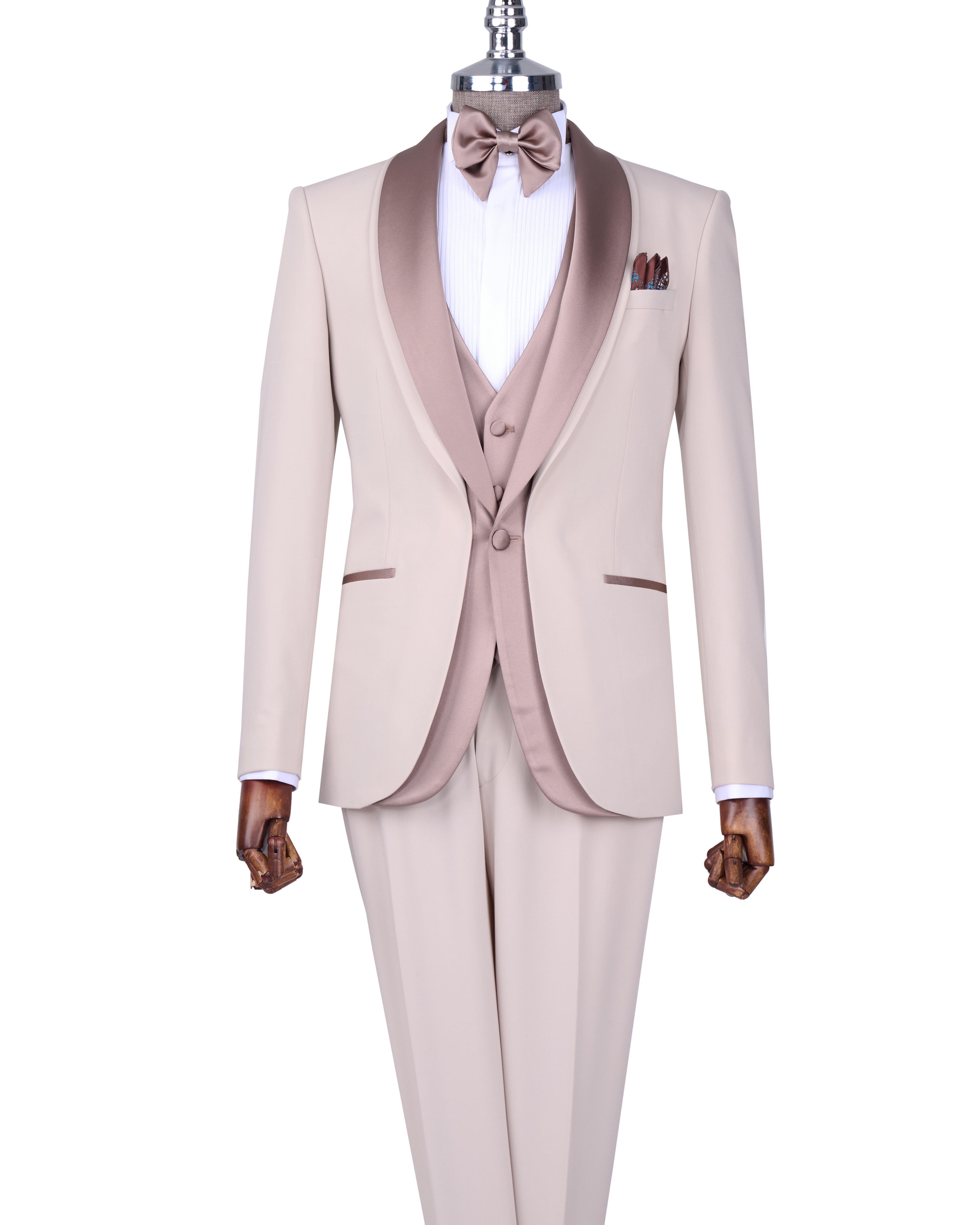 Beige Slim-Fit Tuxedo 3-Piece