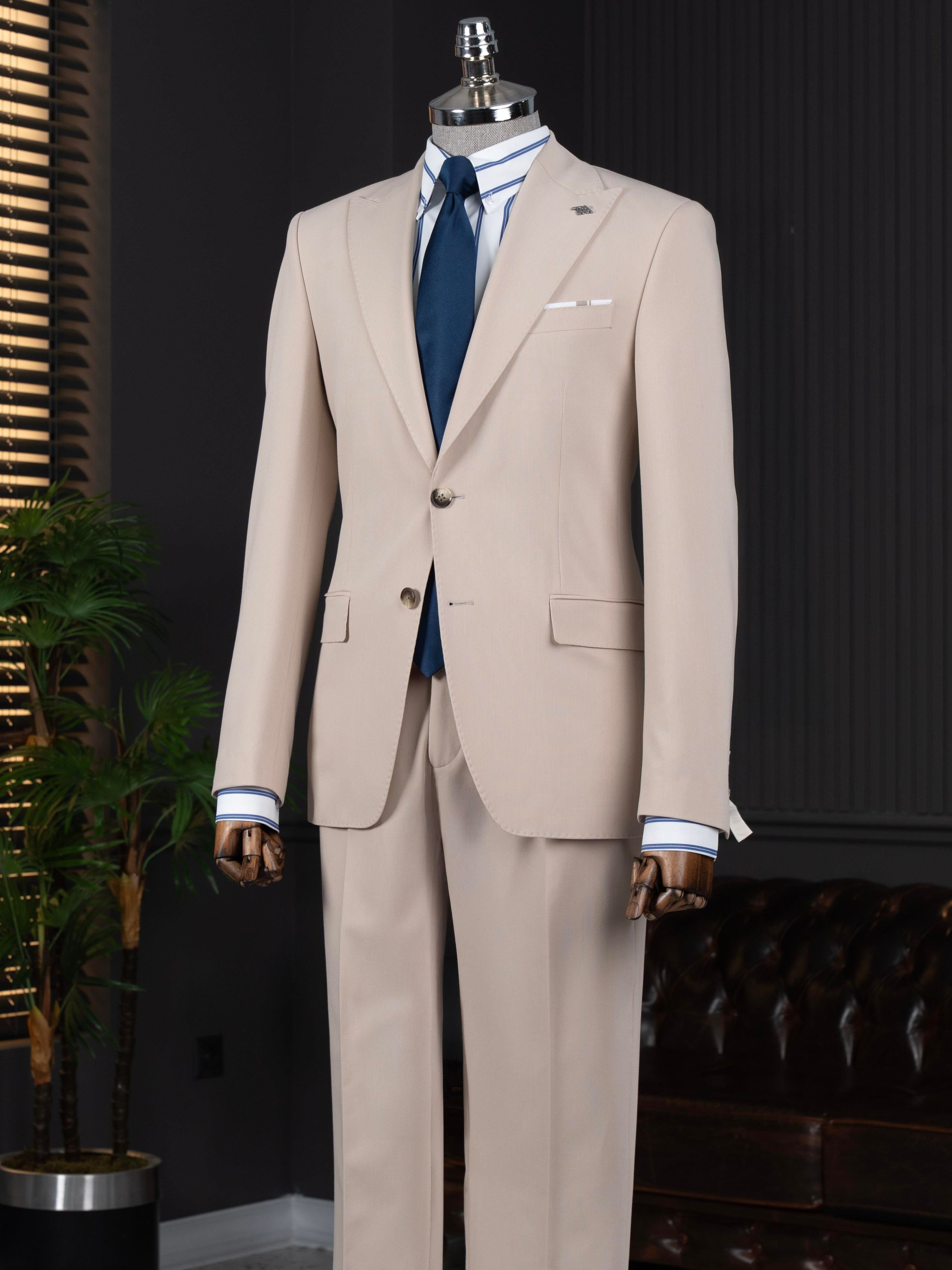 Beige Slim-Fit Suit 2-Piece