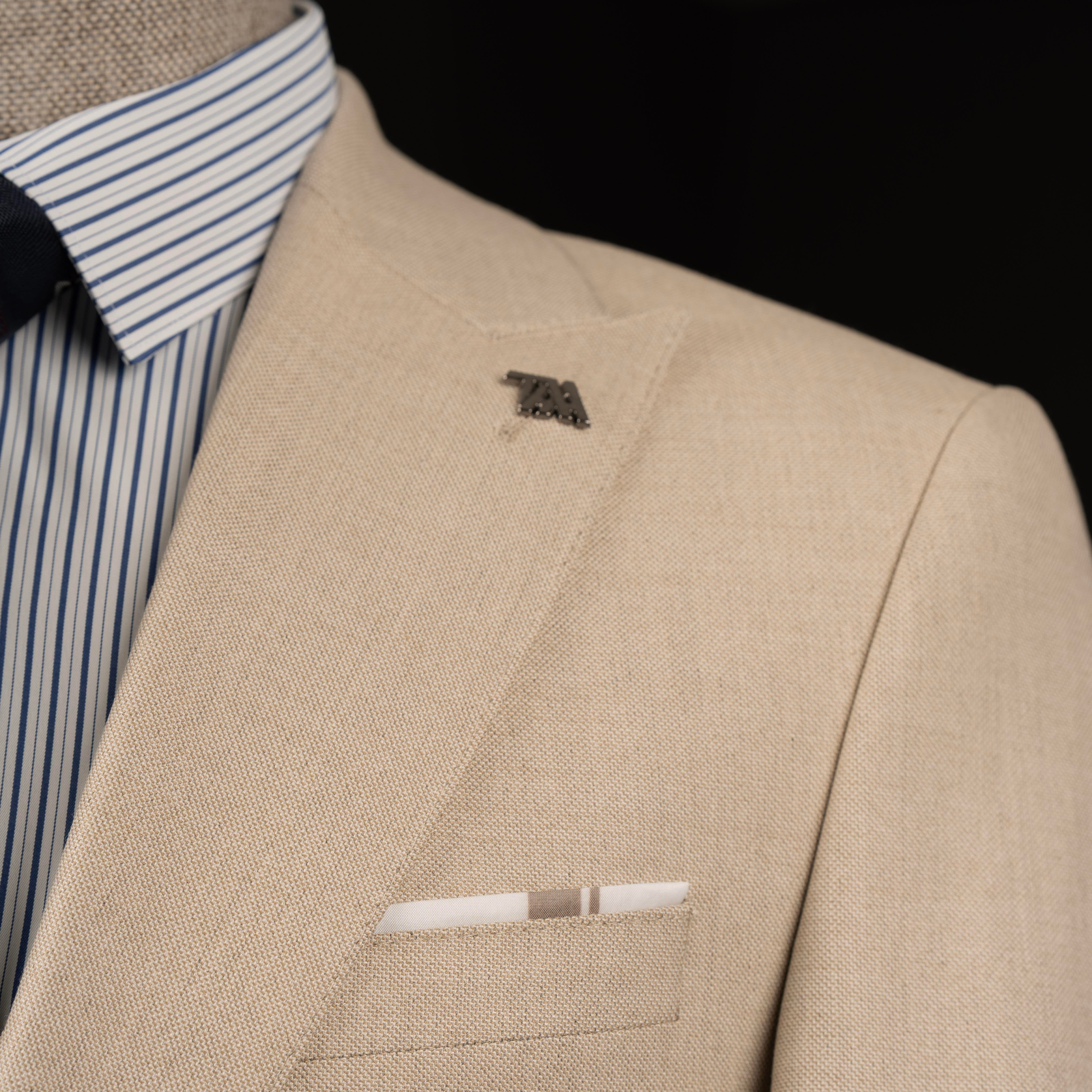VIOSSI beige slim-fit 3-piece suit front view - italian suit styles perfect for formal occasions and weddings