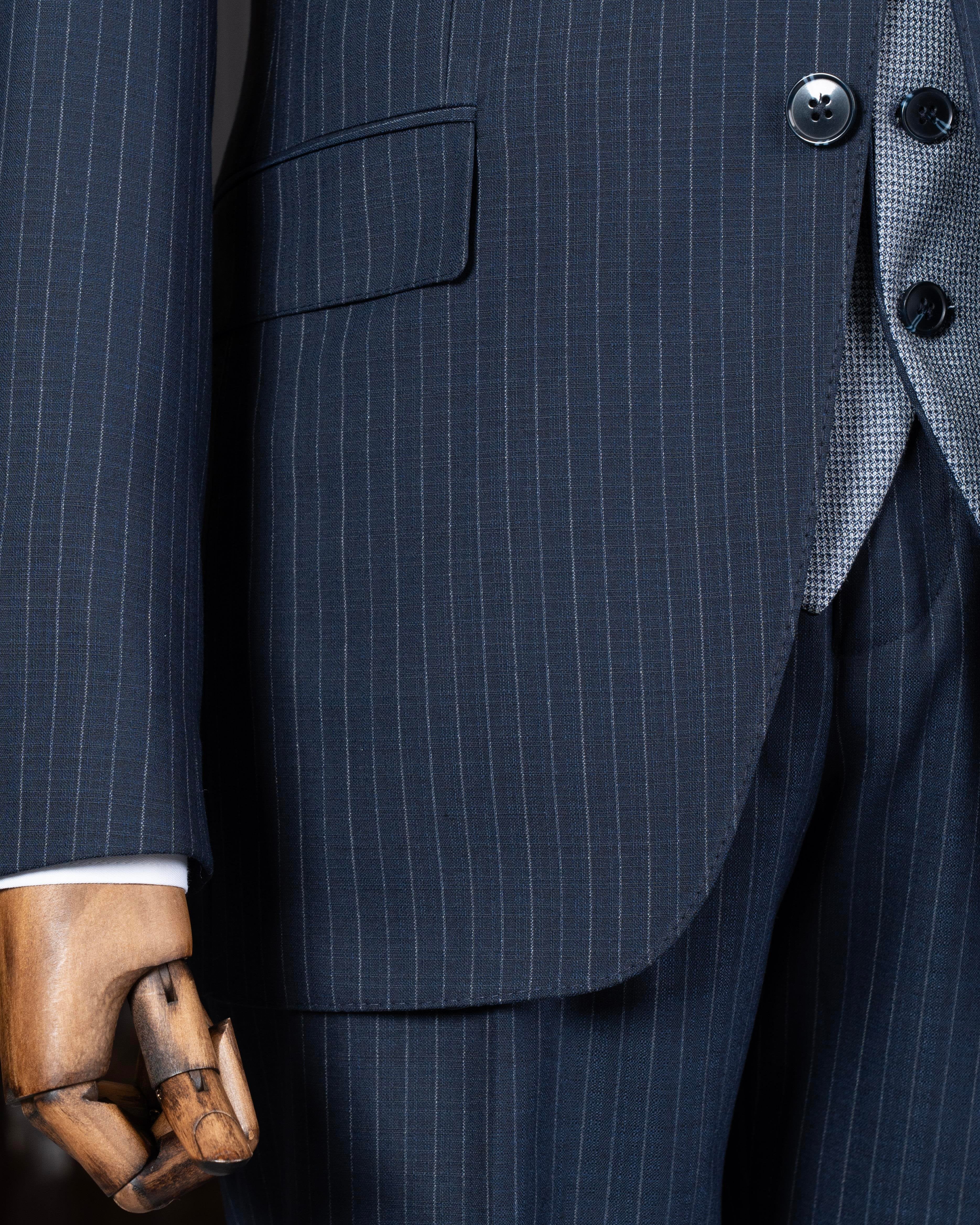 Navy Striped Slim-Fit Suit 3-Piece