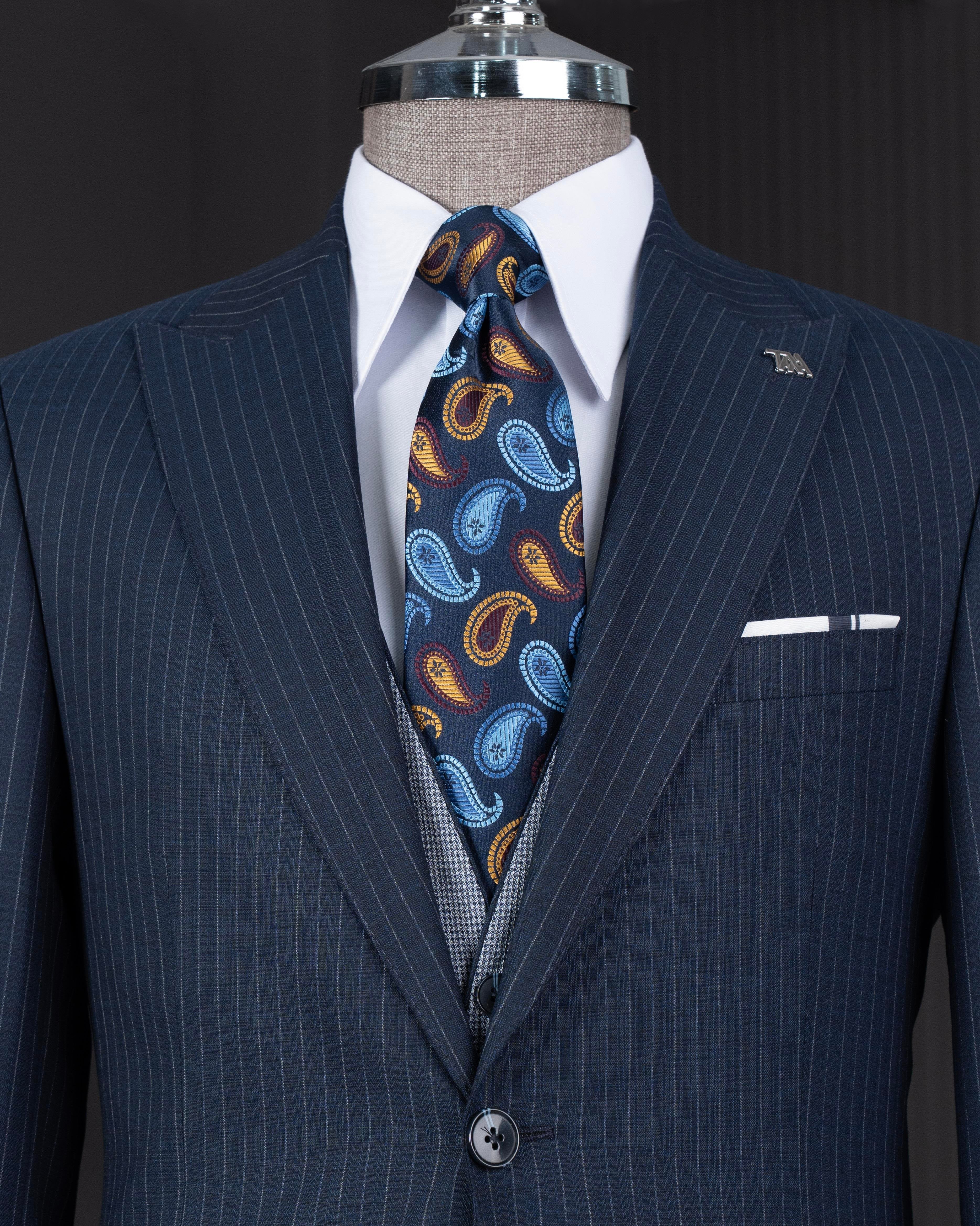 Navy Striped Slim-Fit Suit 3-Piece