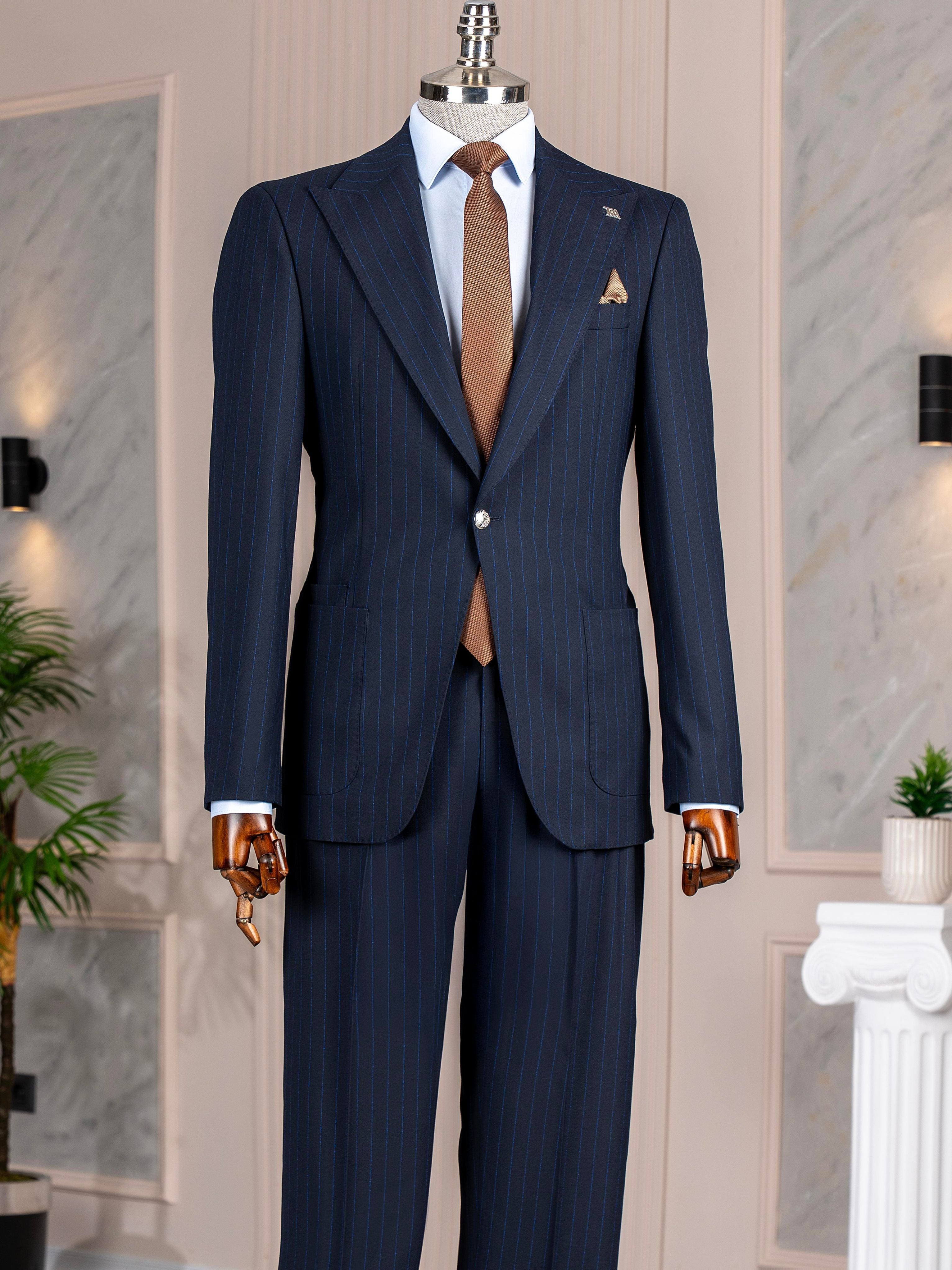 Navy Striped Slim-Fit Suit 2-Piece