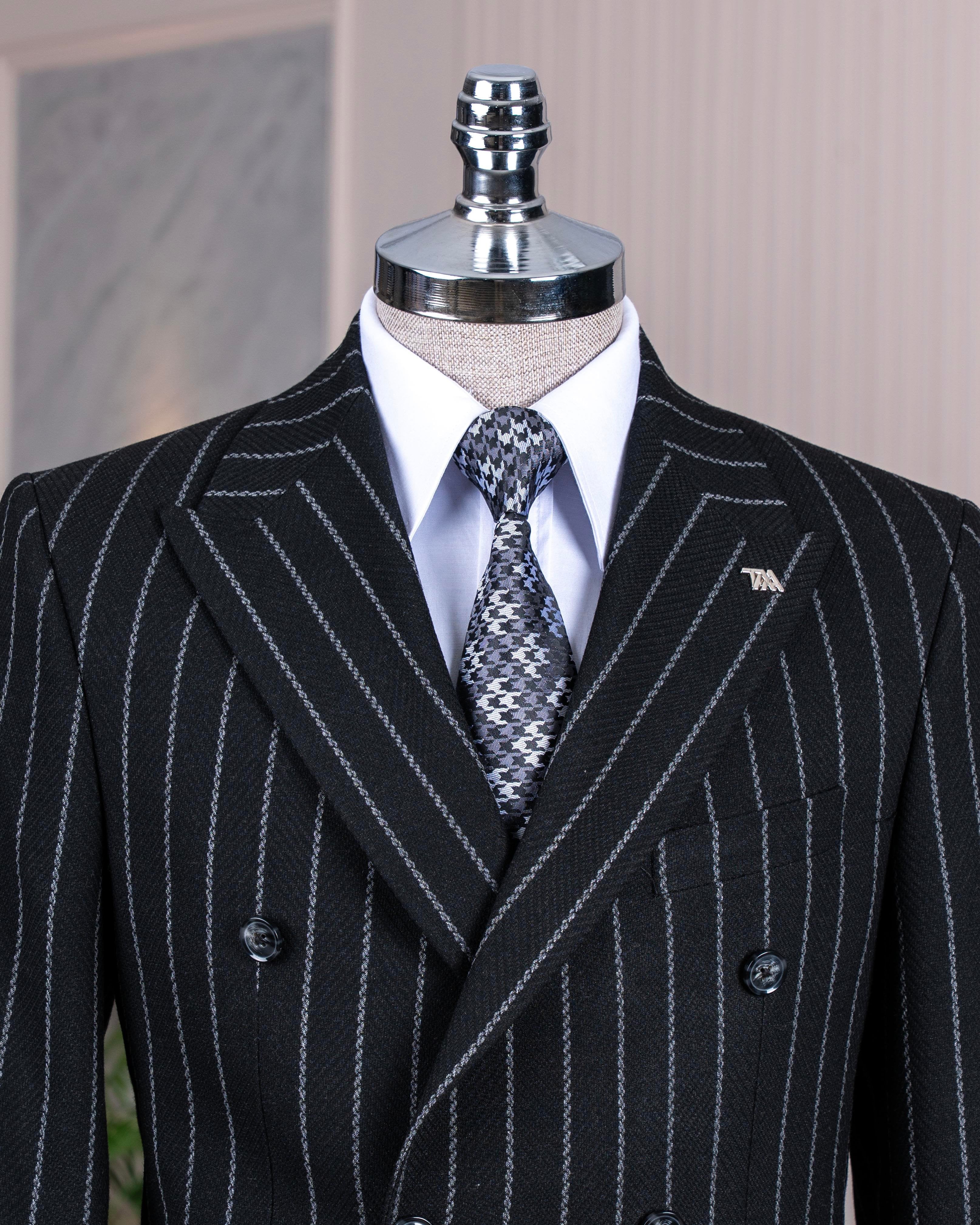 Black Striped Double Breasted Blazer