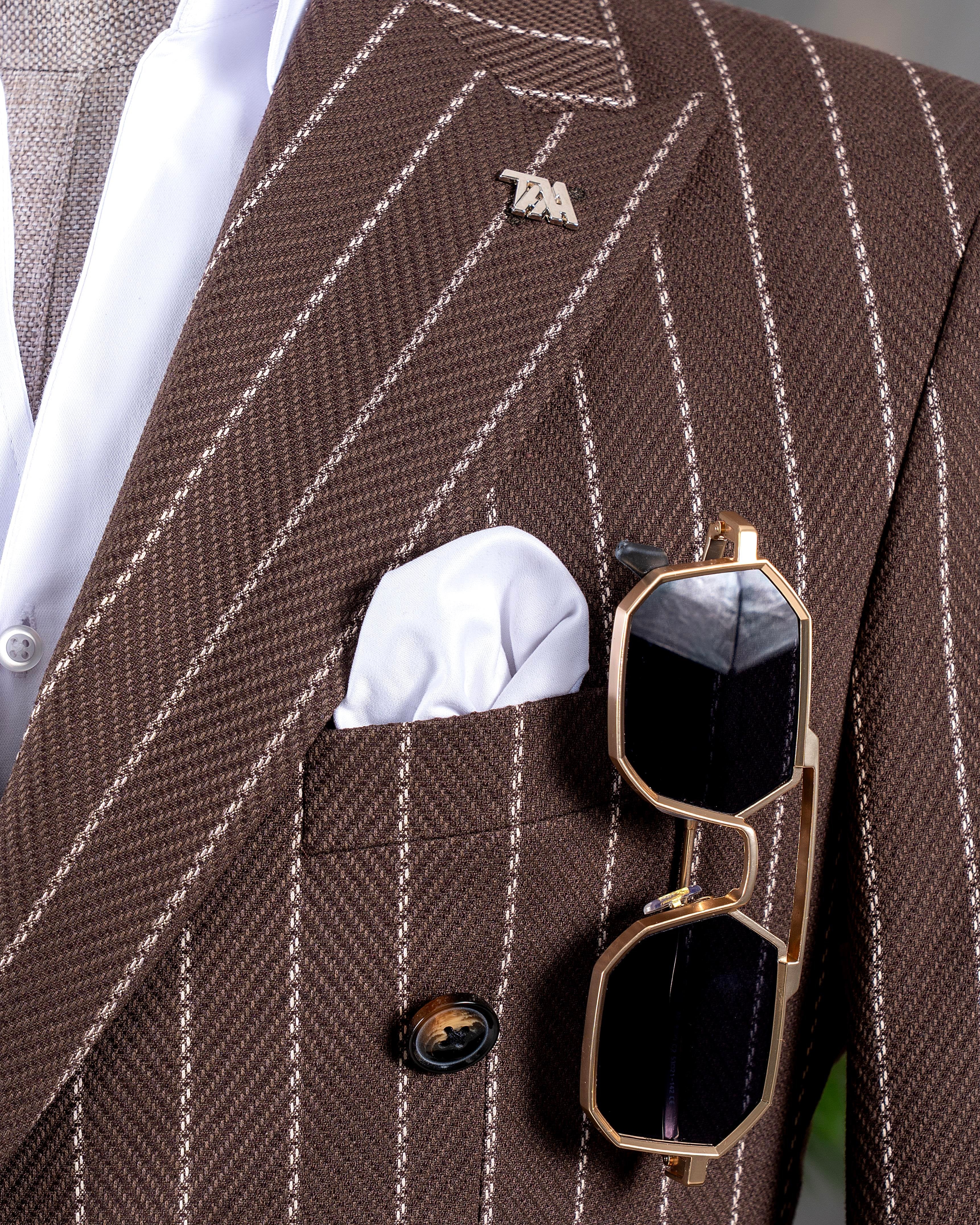 Brown Striped Double Breasted Blazer