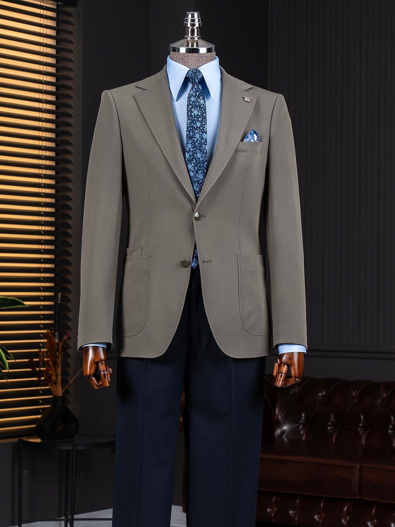 Khaki Single Breasted Blazer