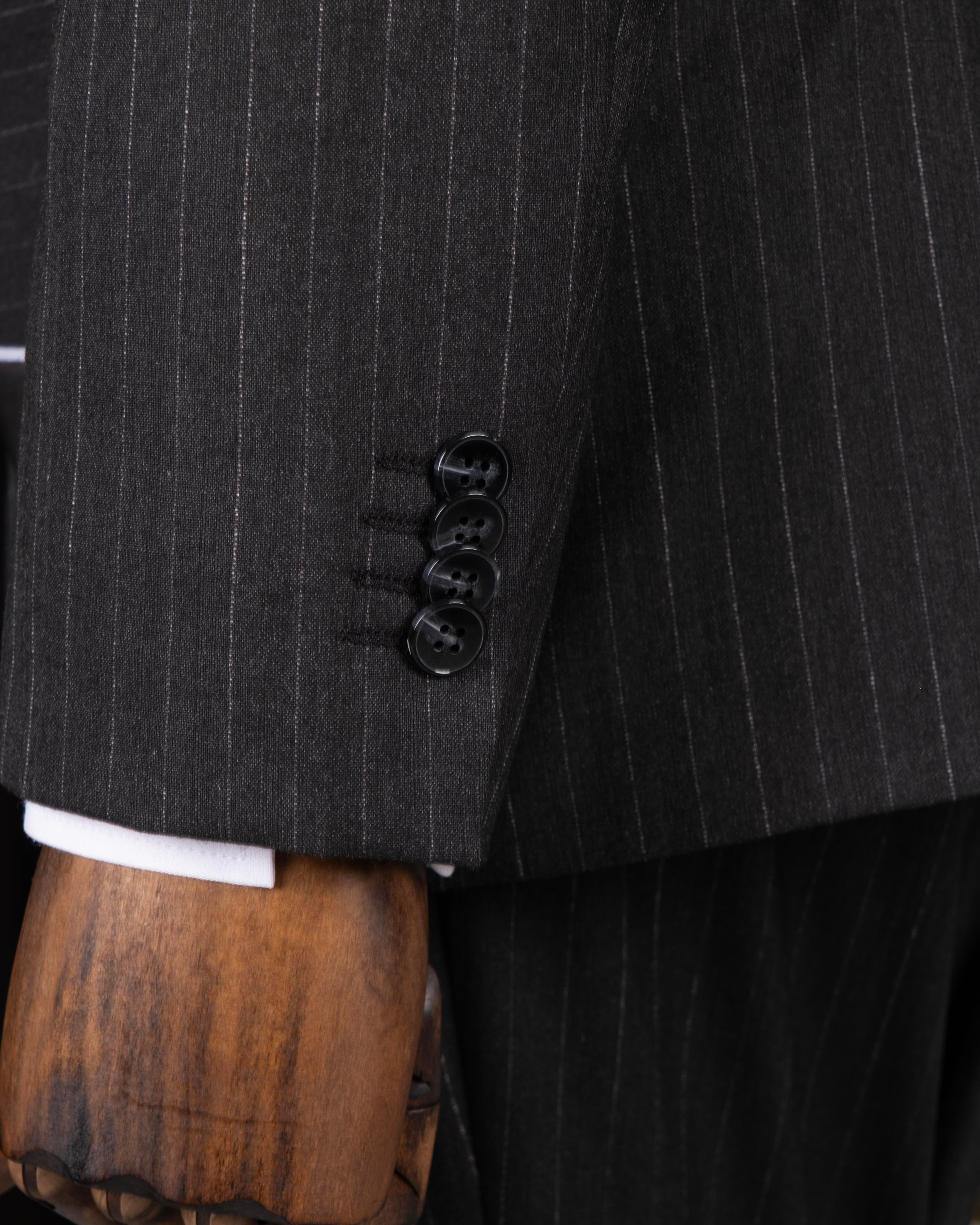 Black Striped Double Breasted Suit 2-Piece