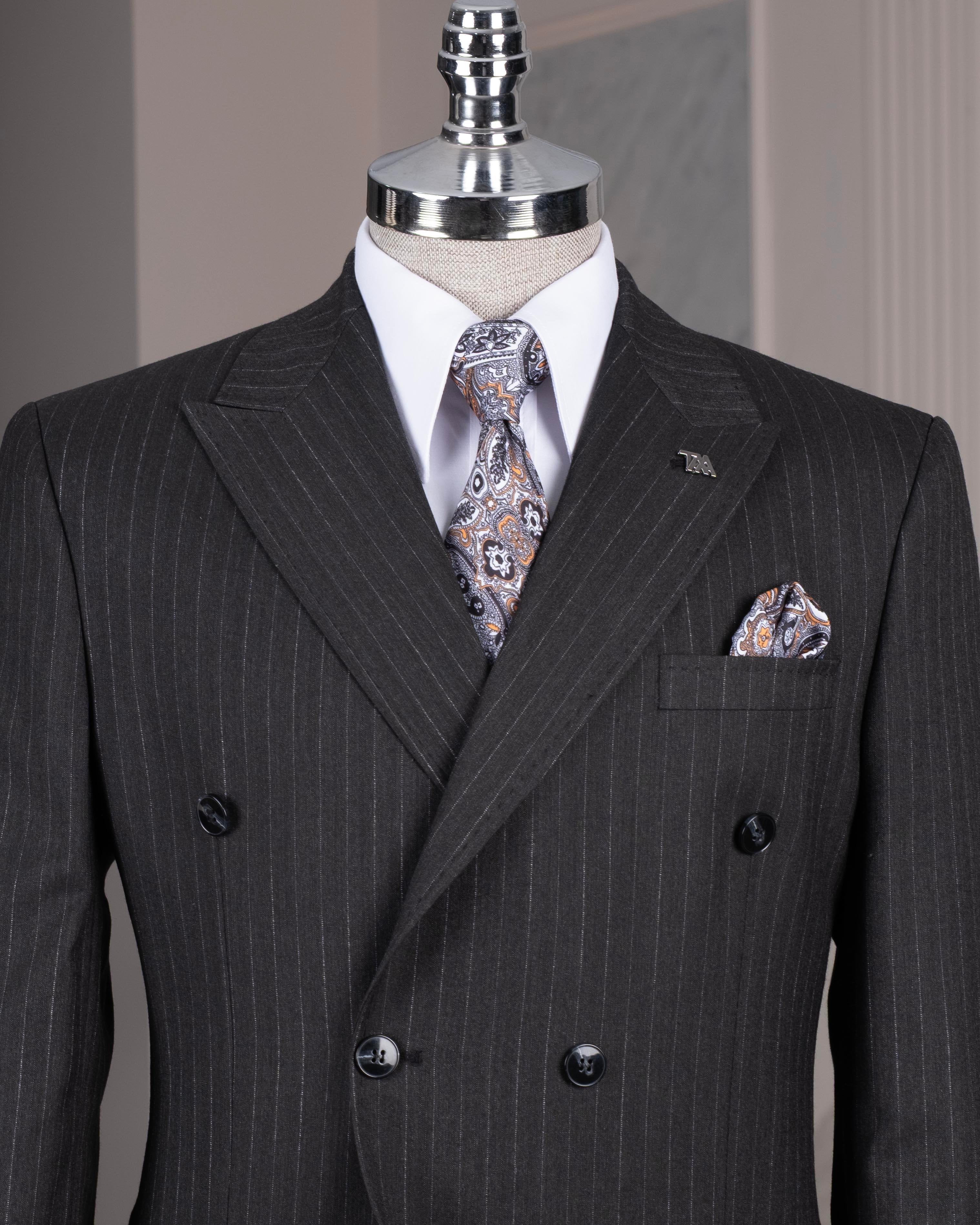 Black Striped Double Breasted Suit 2-Piece