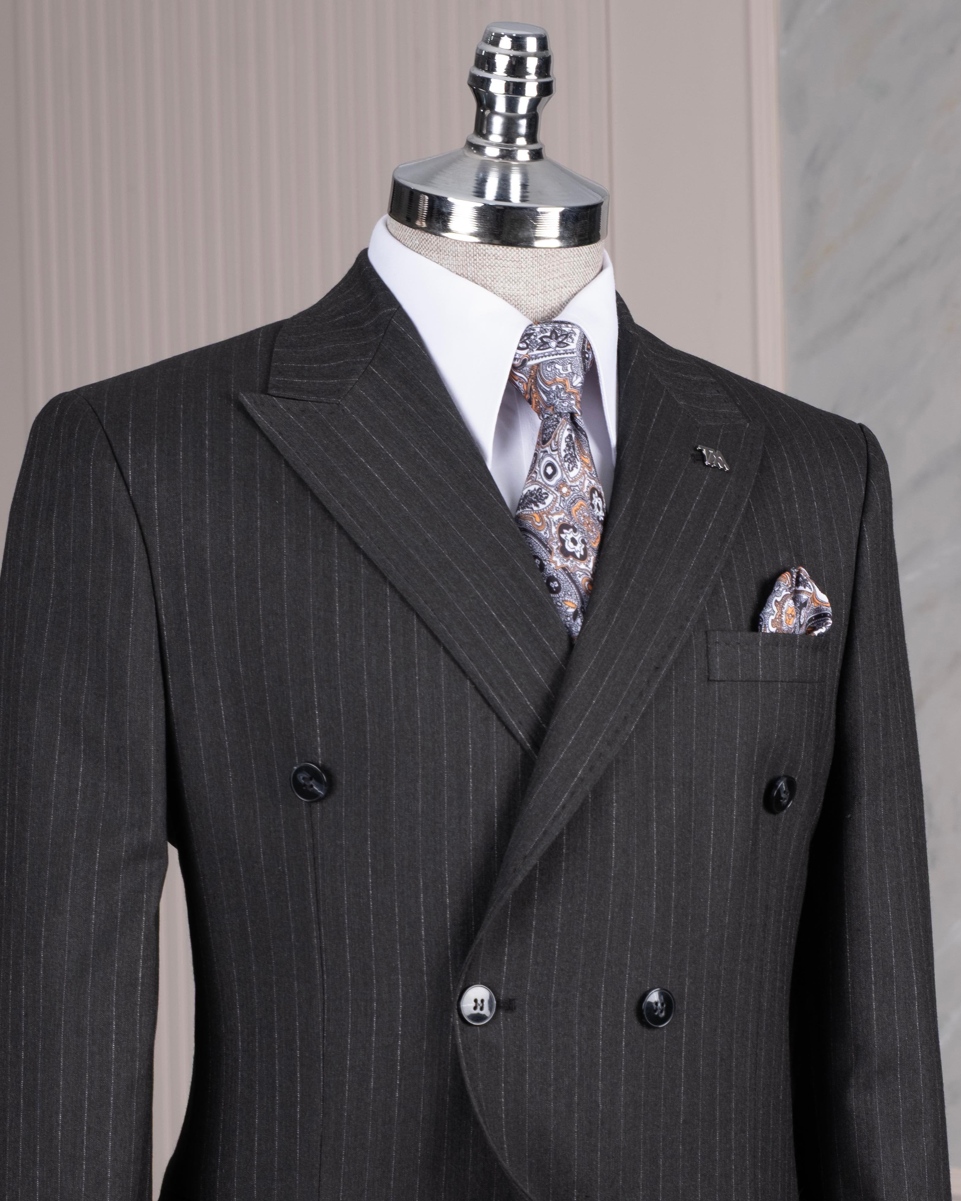 Black Striped Double Breasted Suit 2-Piece