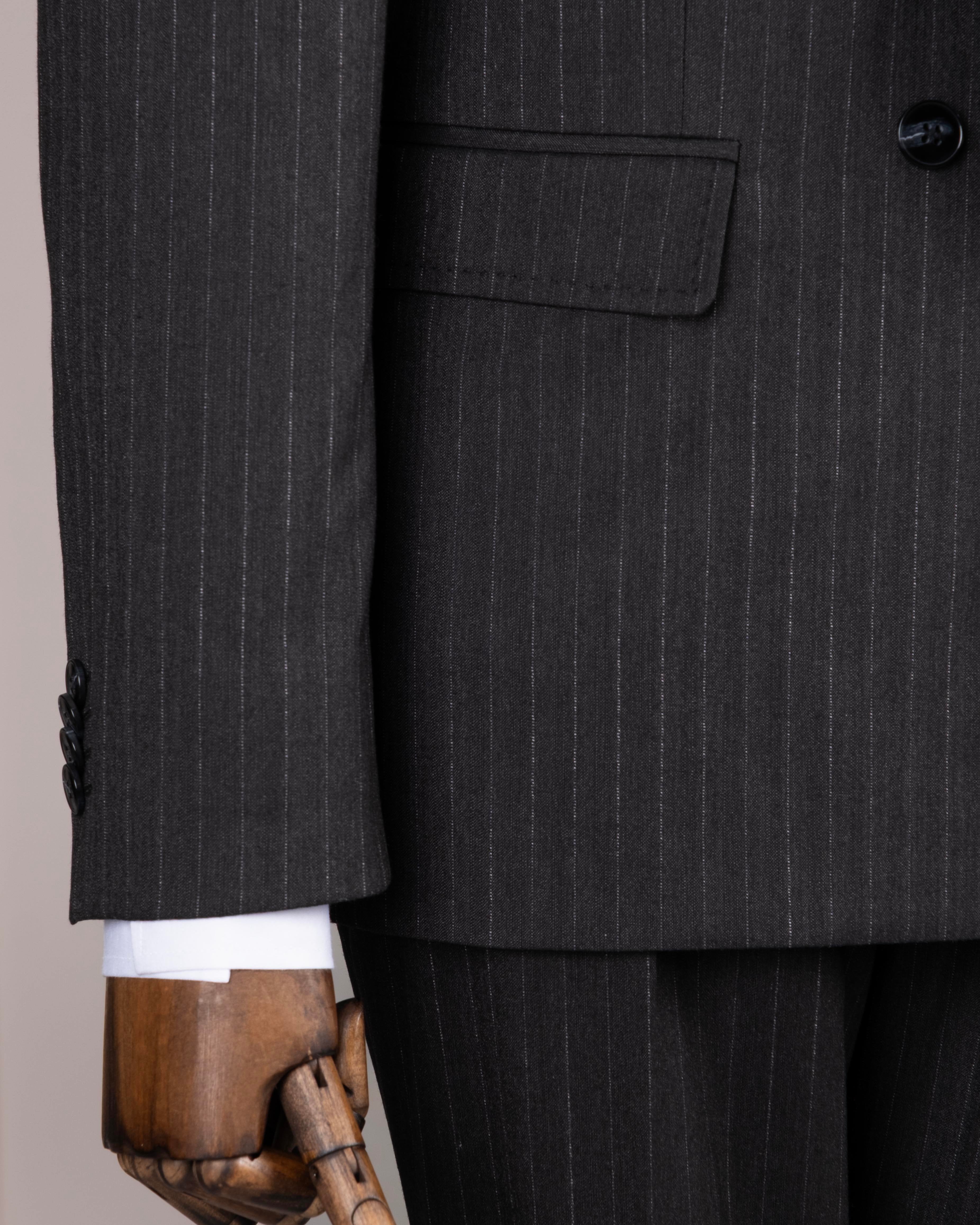 Black Striped Double Breasted Suit 2-Piece
