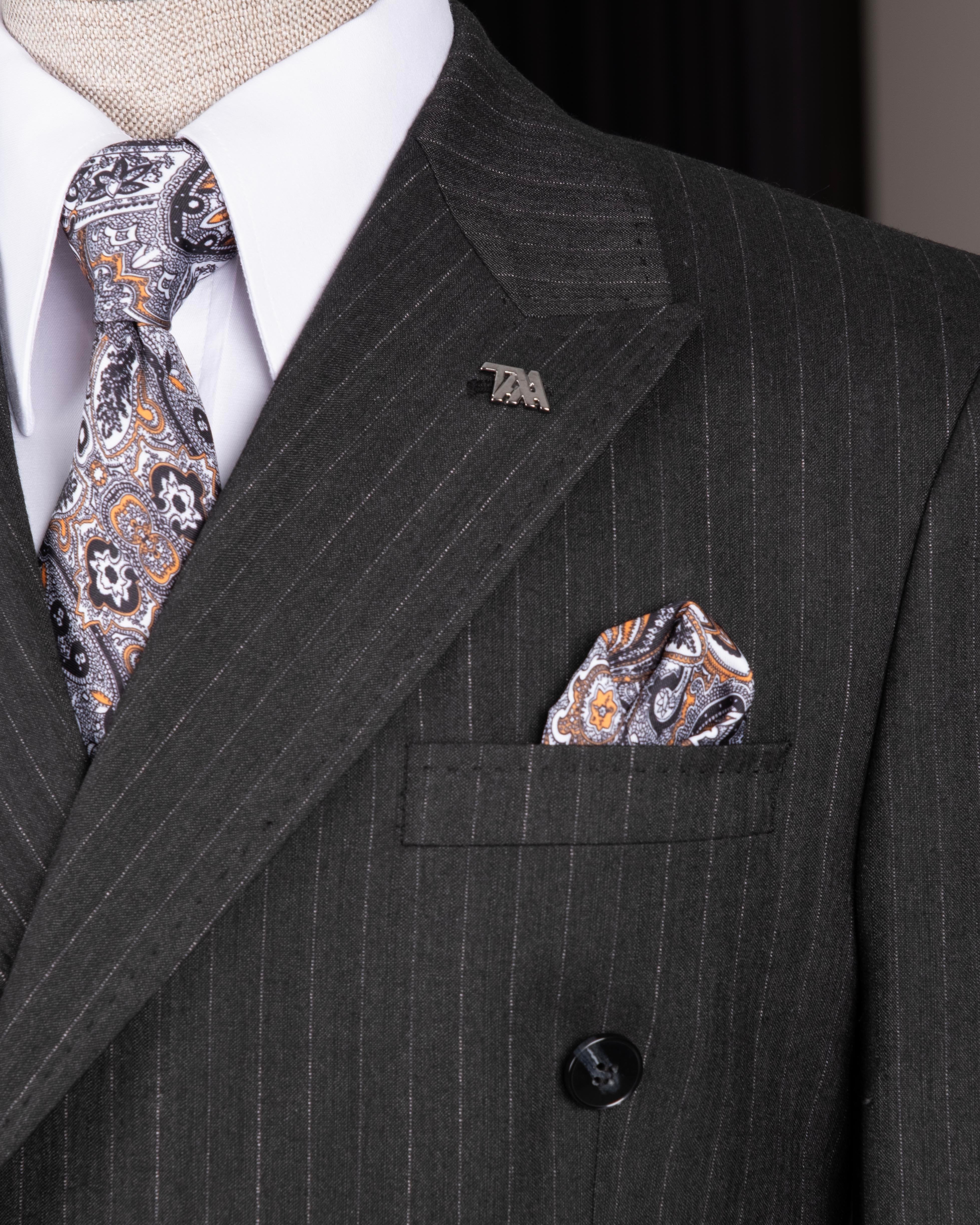 Black Striped Double Breasted Suit 2-Piece