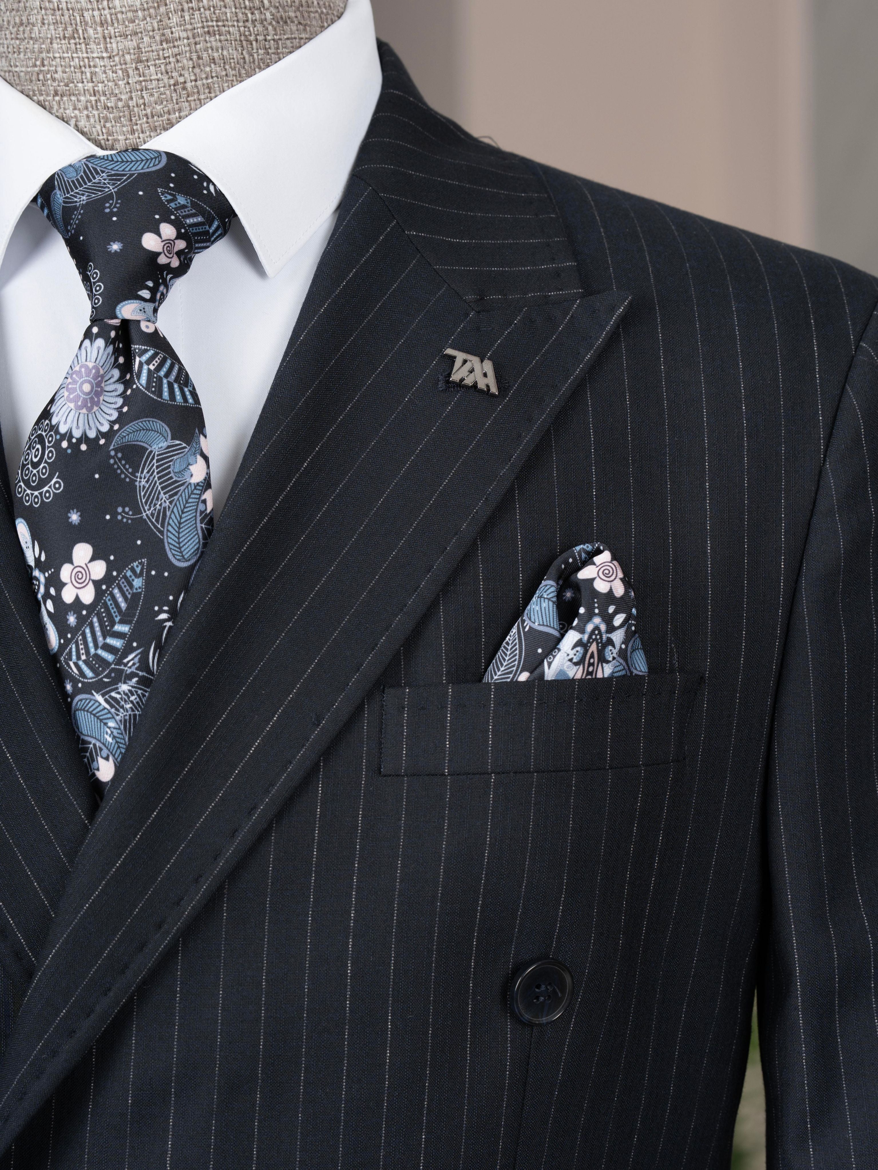 Navy Striped Double Breasted Suit 2-Piece