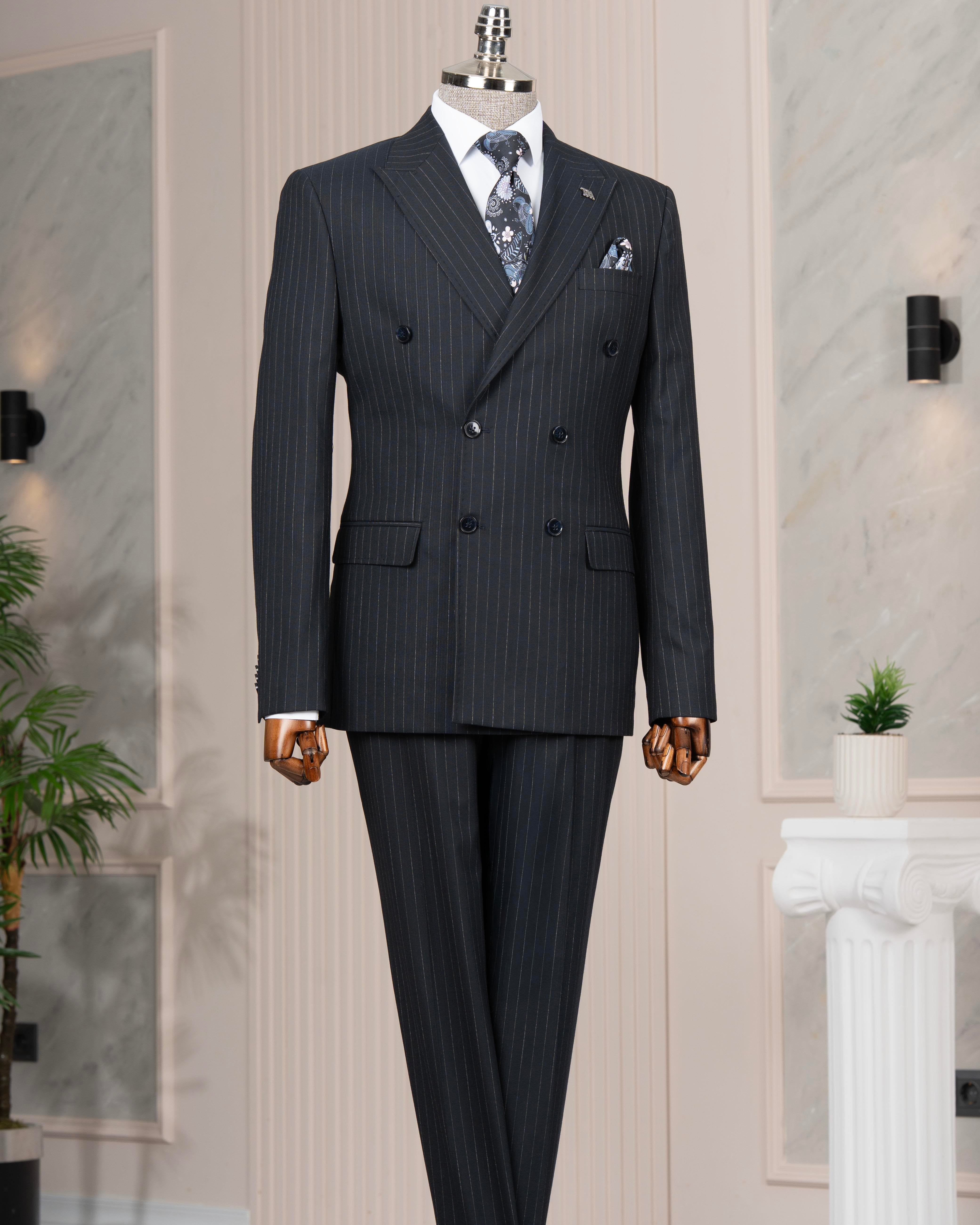 Navy Striped Double Breasted Suit 2-Piece