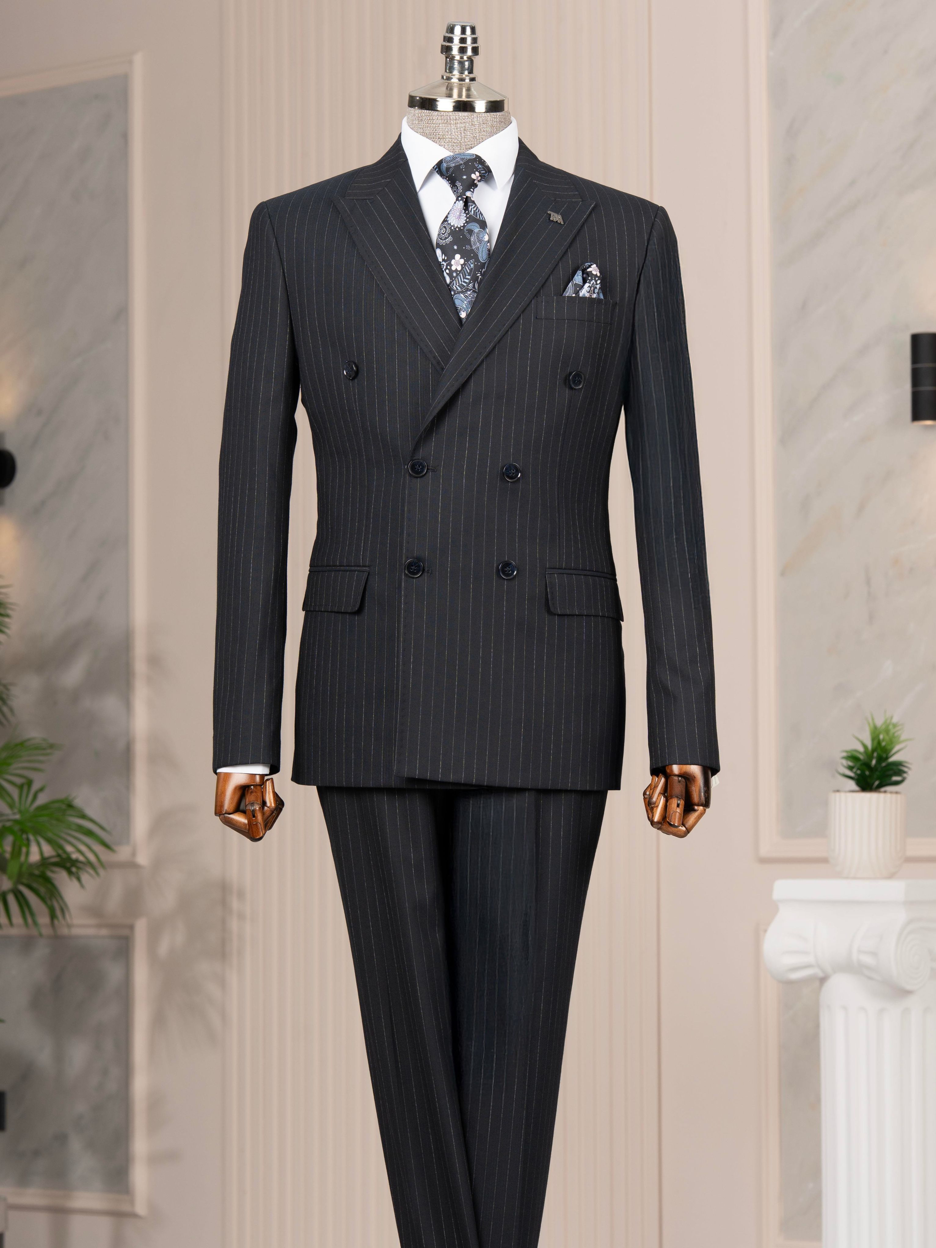 Navy Striped Double Breasted Suit 2-Piece