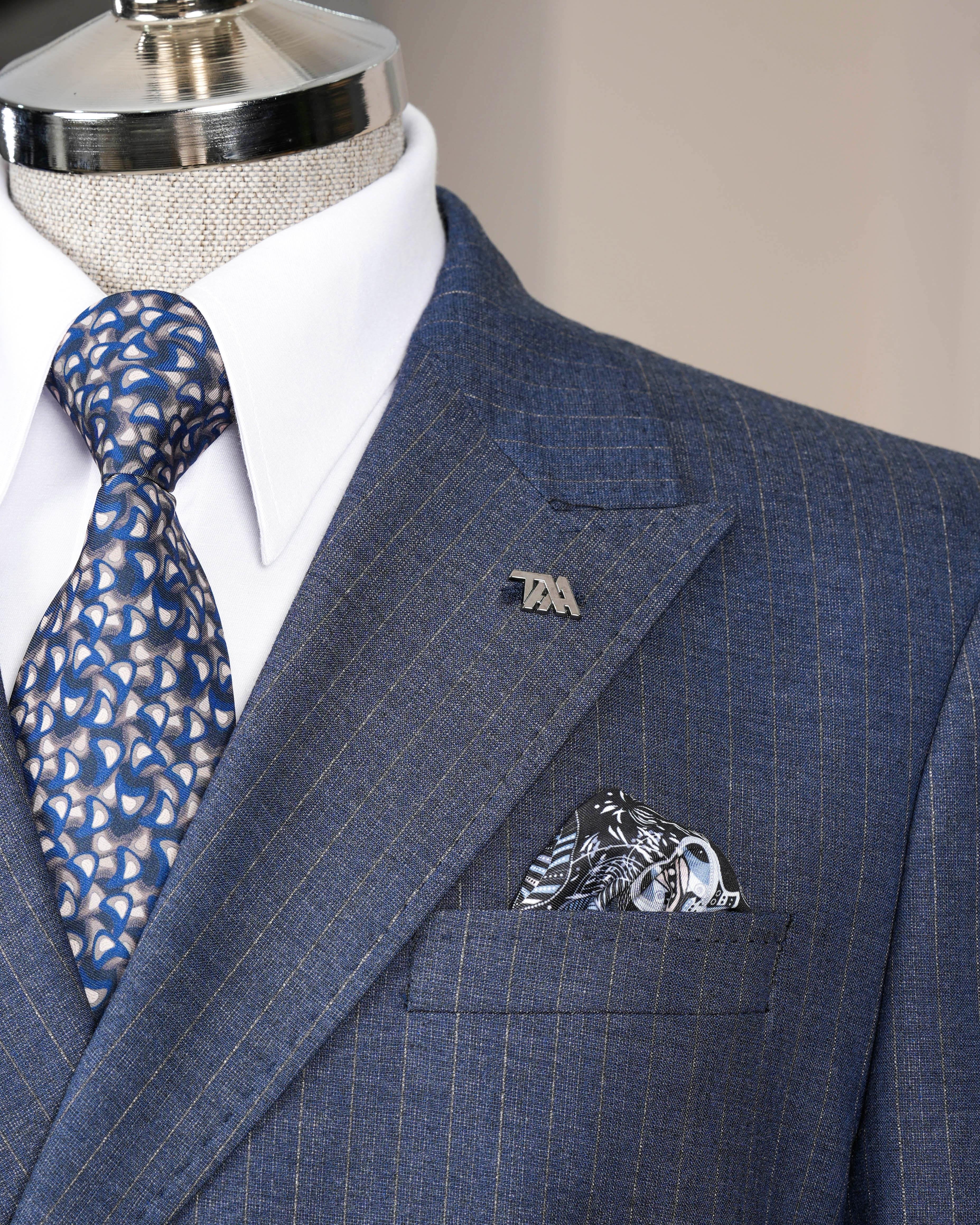 Blue Striped Double Breasted Suit 2-Piece