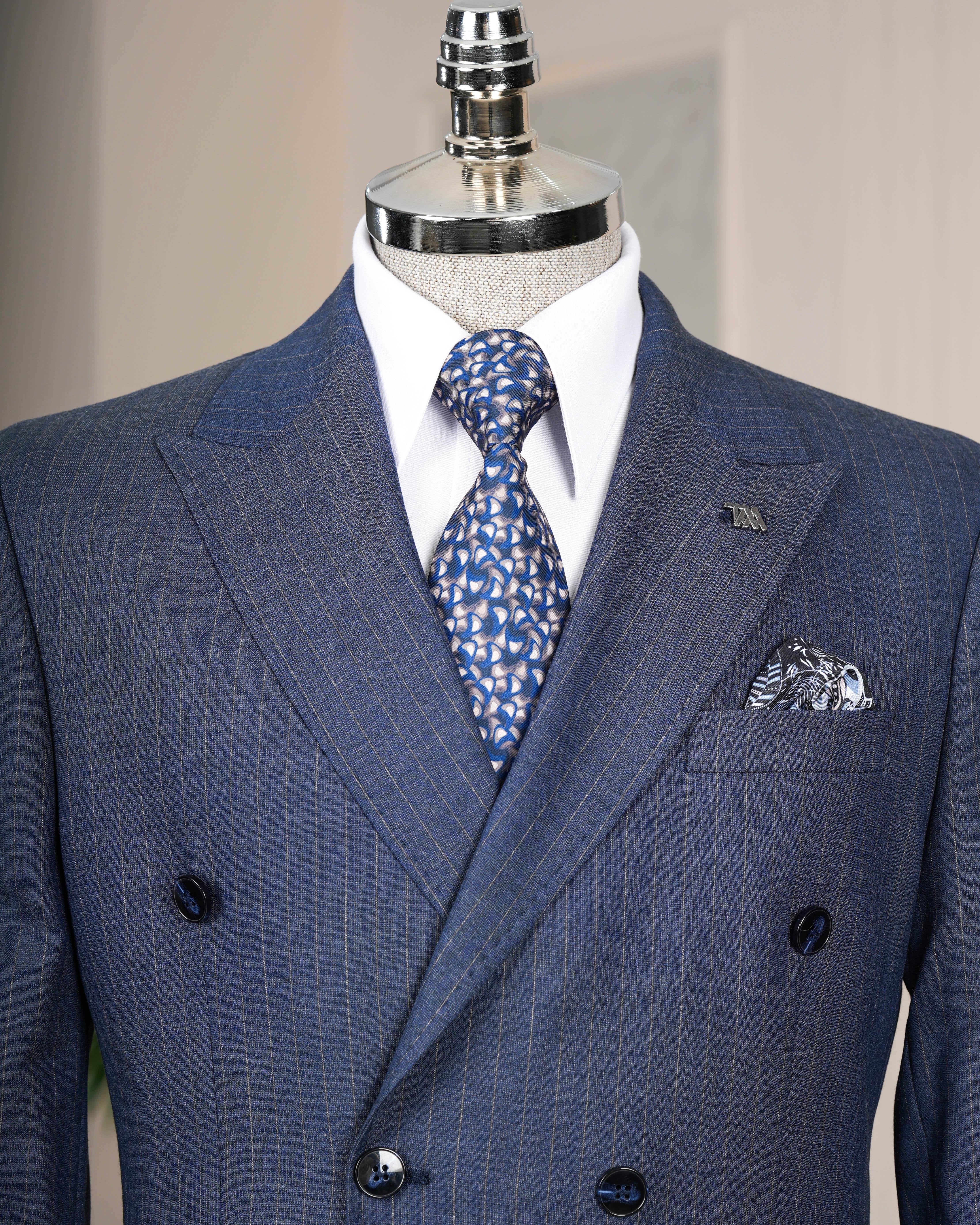 Blue Striped Double Breasted Suit 2-Piece