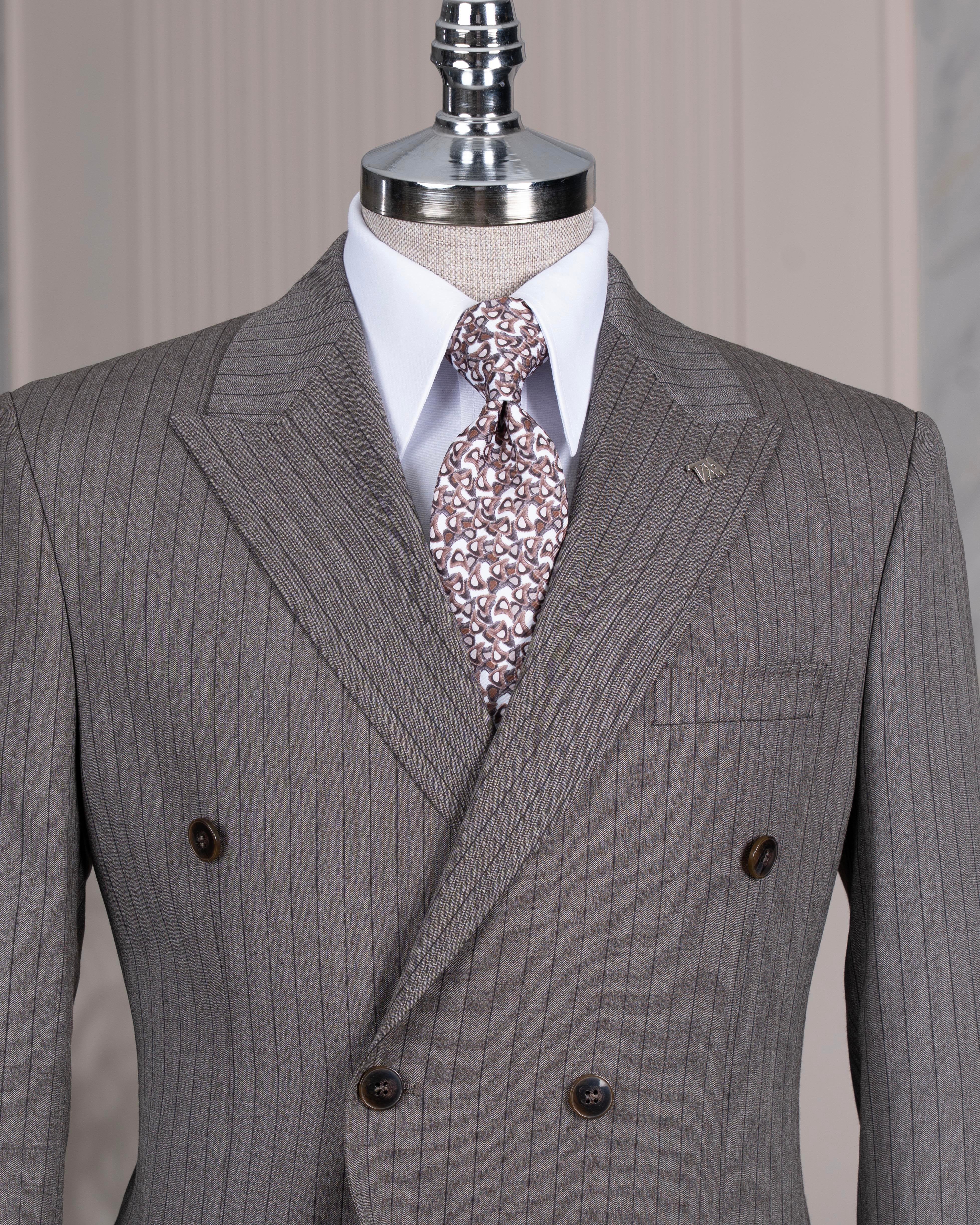 Brown Striped Double Breasted Suit 2-Piece