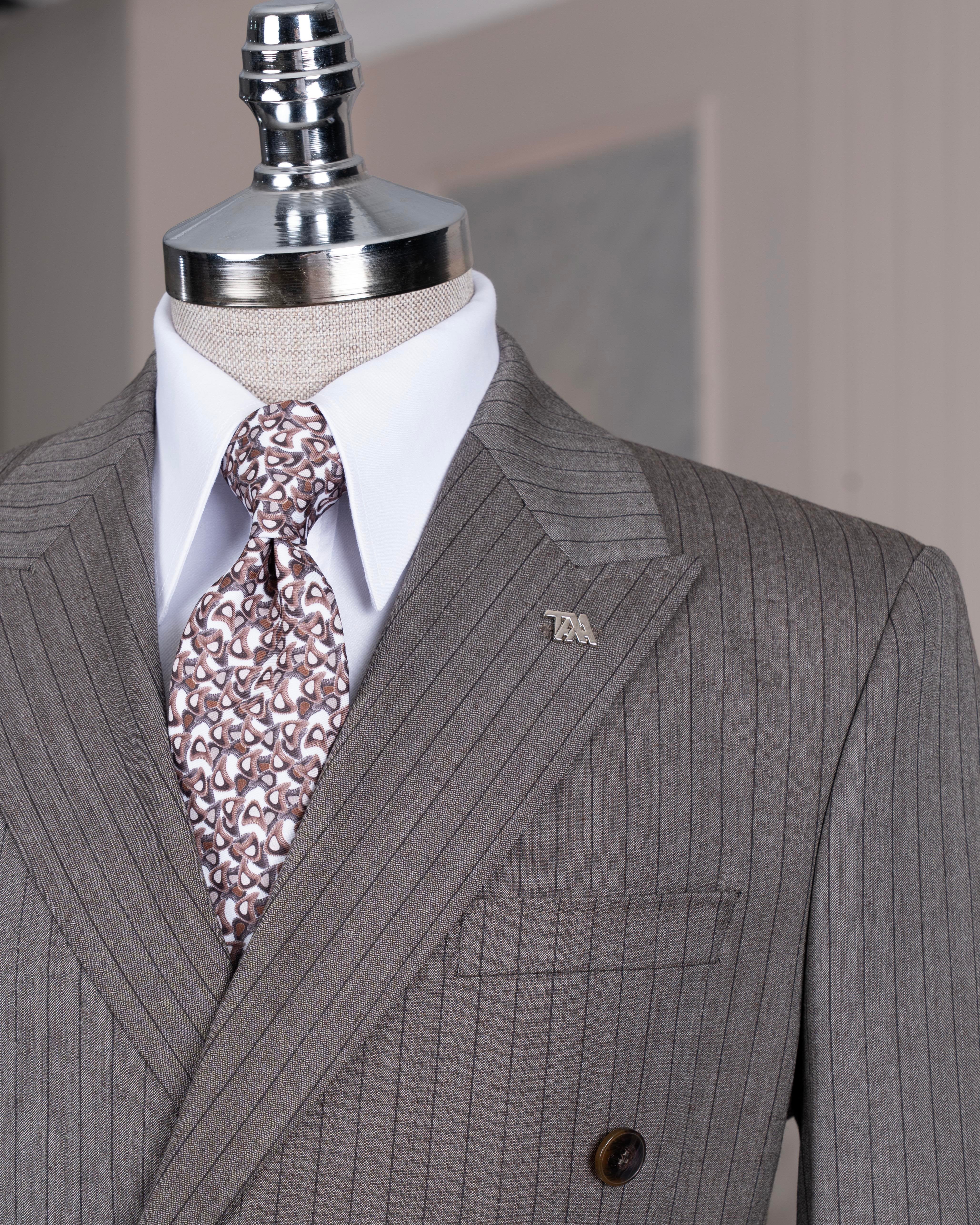Brown Striped Double Breasted Suit 2-Piece