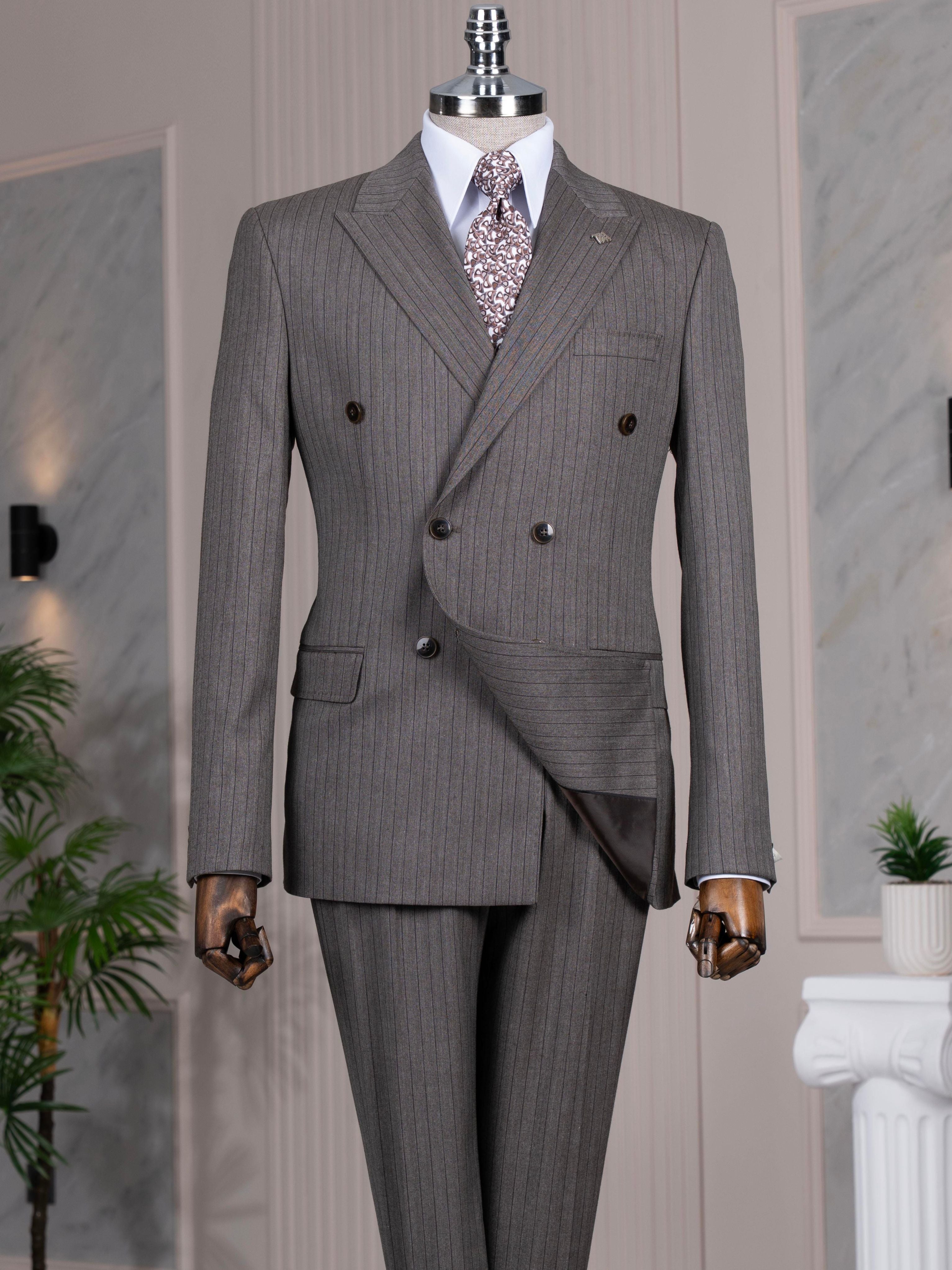 Brown Striped Double Breasted Suit 2-Piece