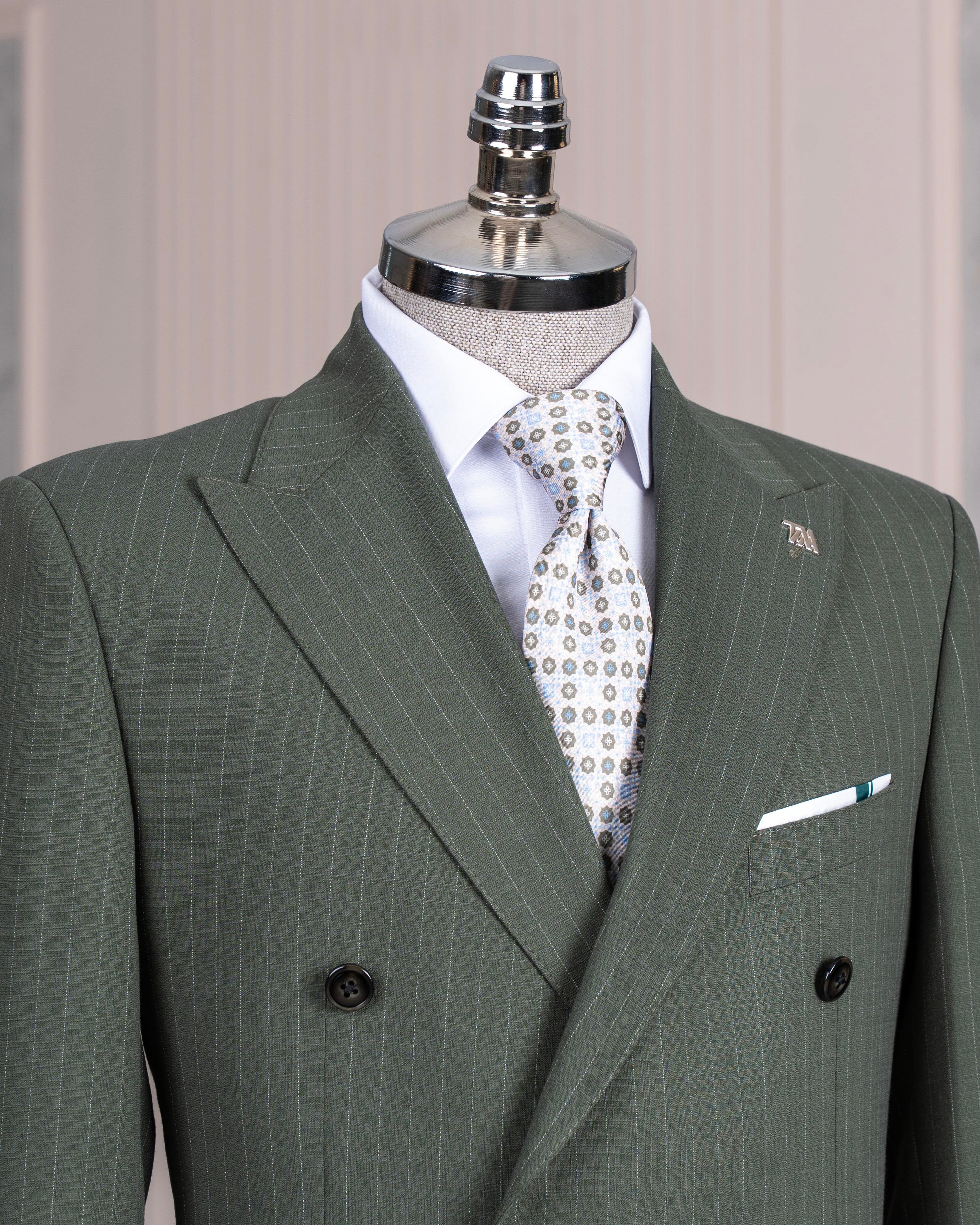 Green Striped Double Breasted Suit 2-Piece