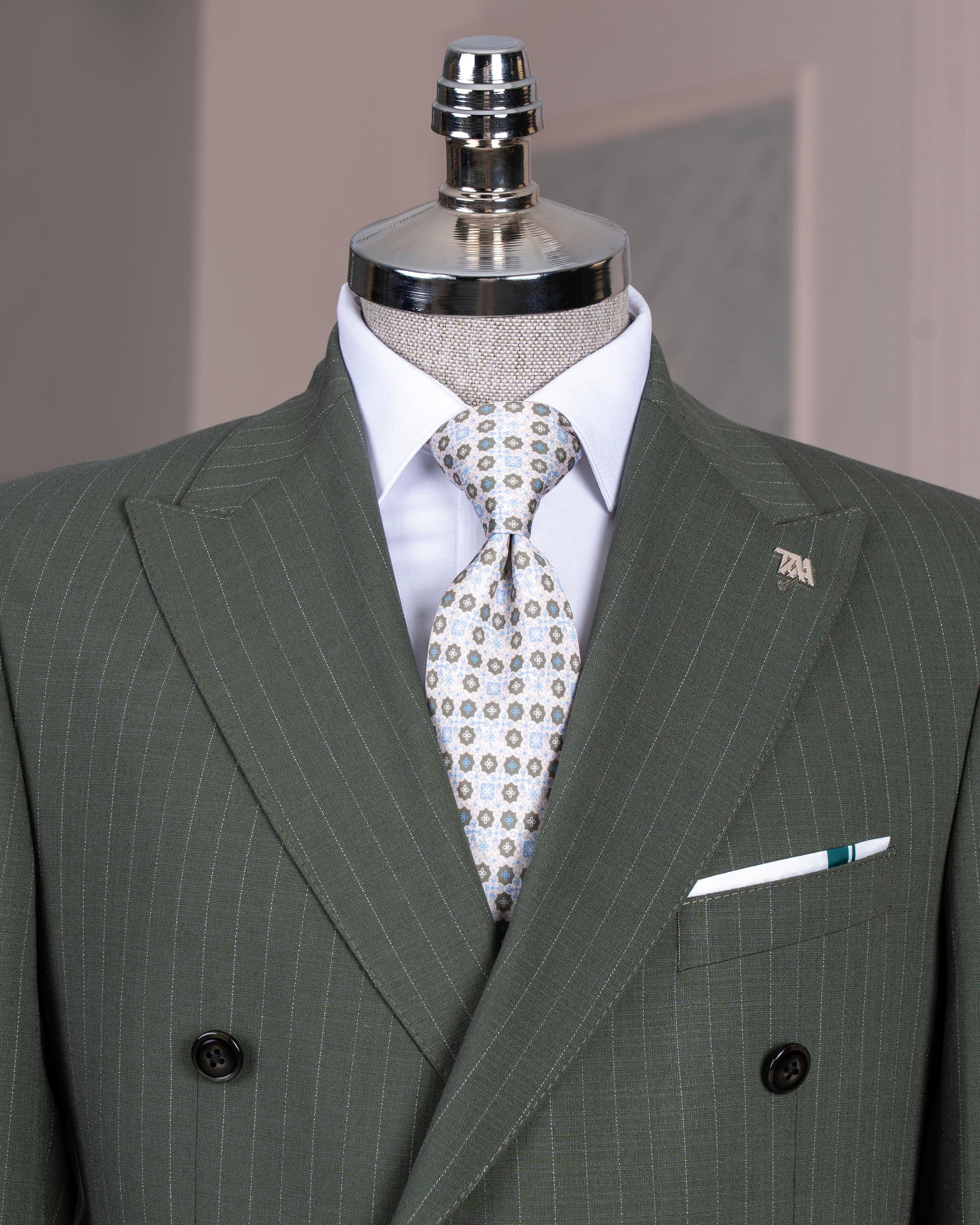 Green Striped Double Breasted Suit 2-Piece