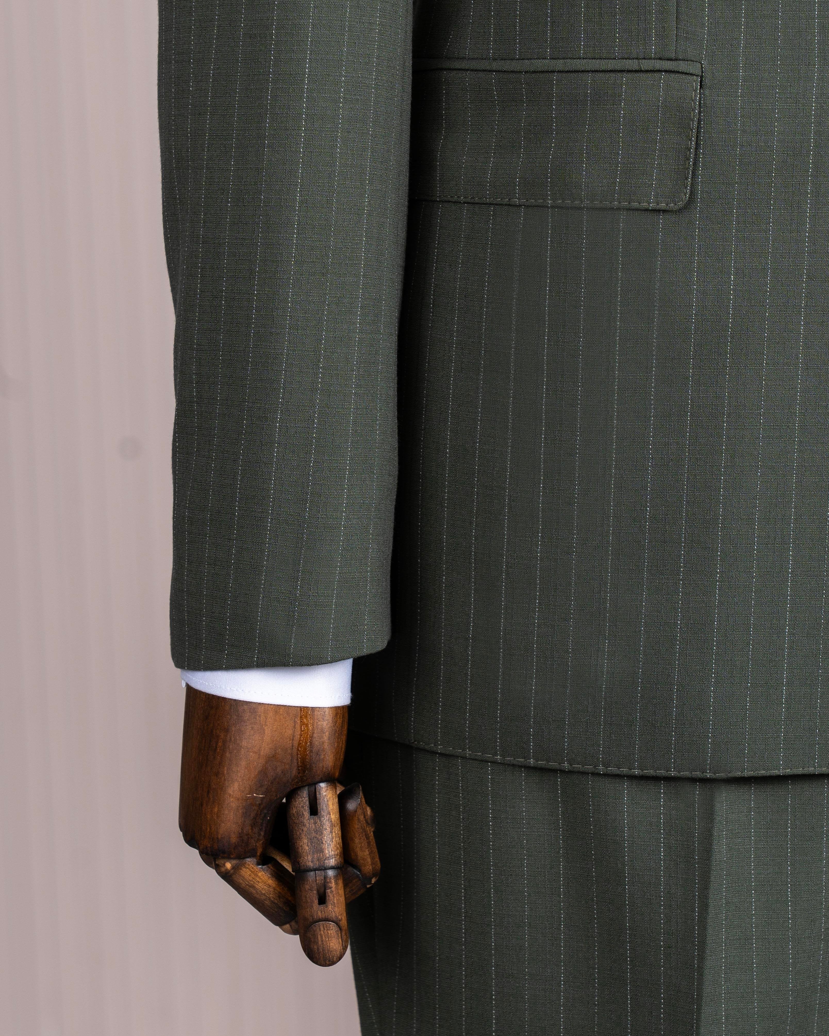 Green Striped Double Breasted Suit 2-Piece
