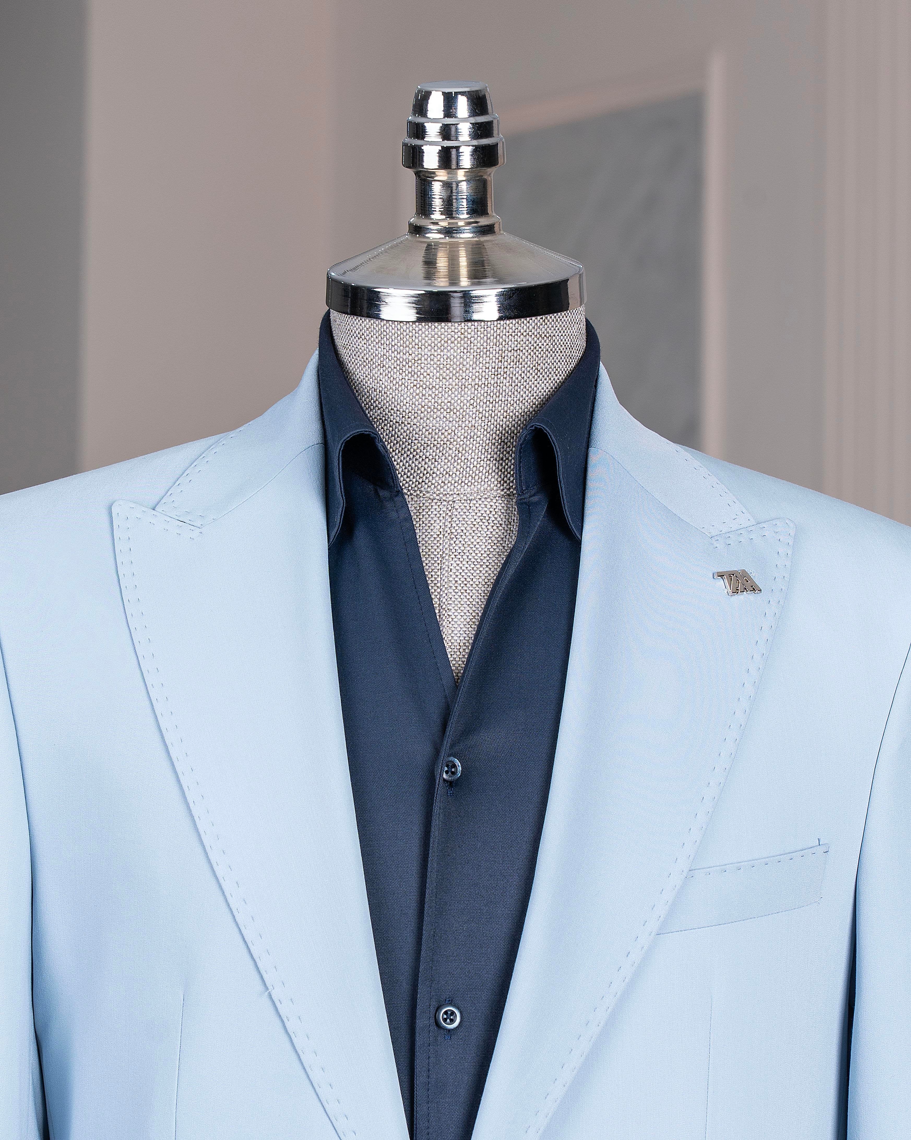Sky-Blue Slim-Fit Suit 2-Piece