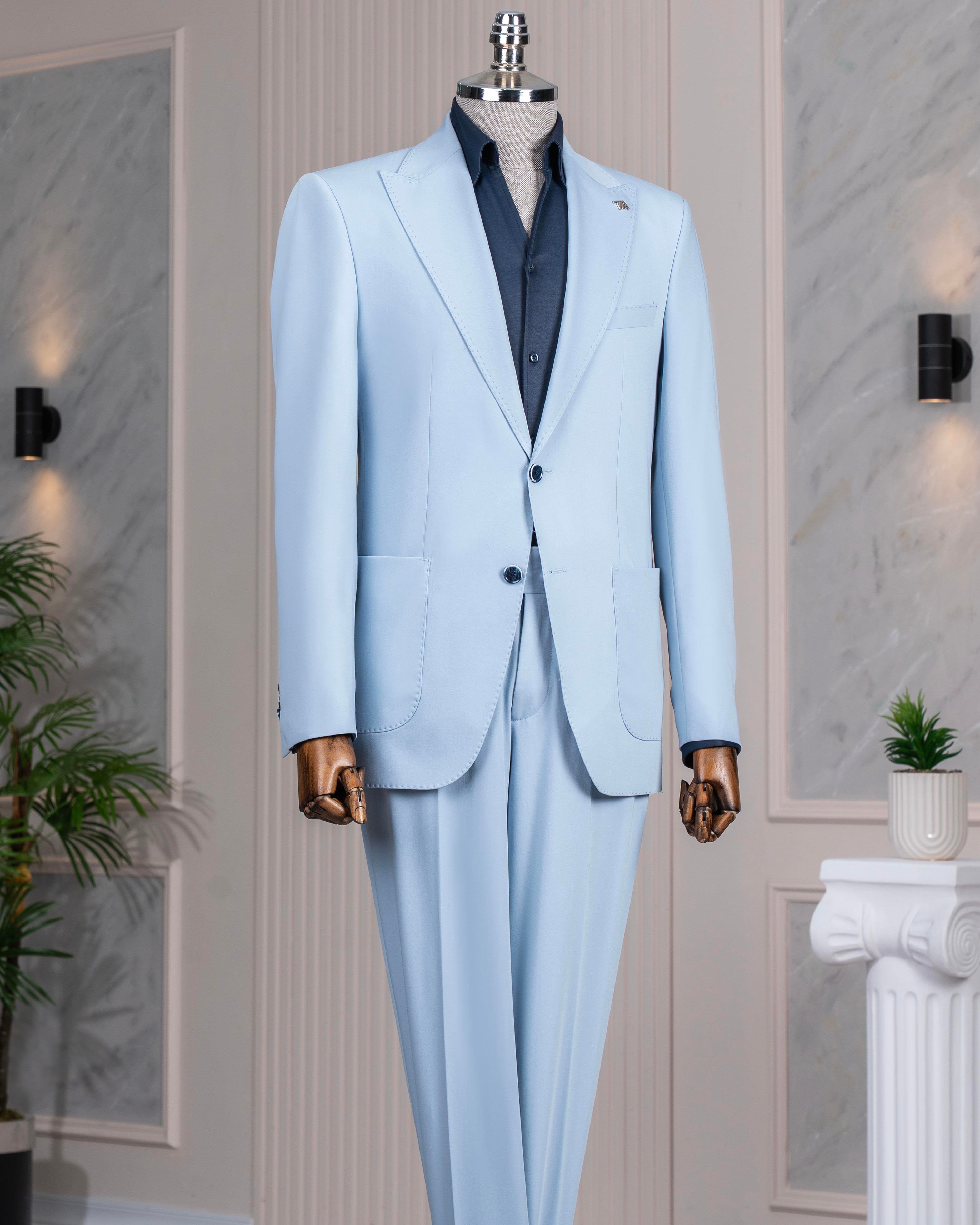 Sky-Blue Slim-Fit Suit 2-Piece