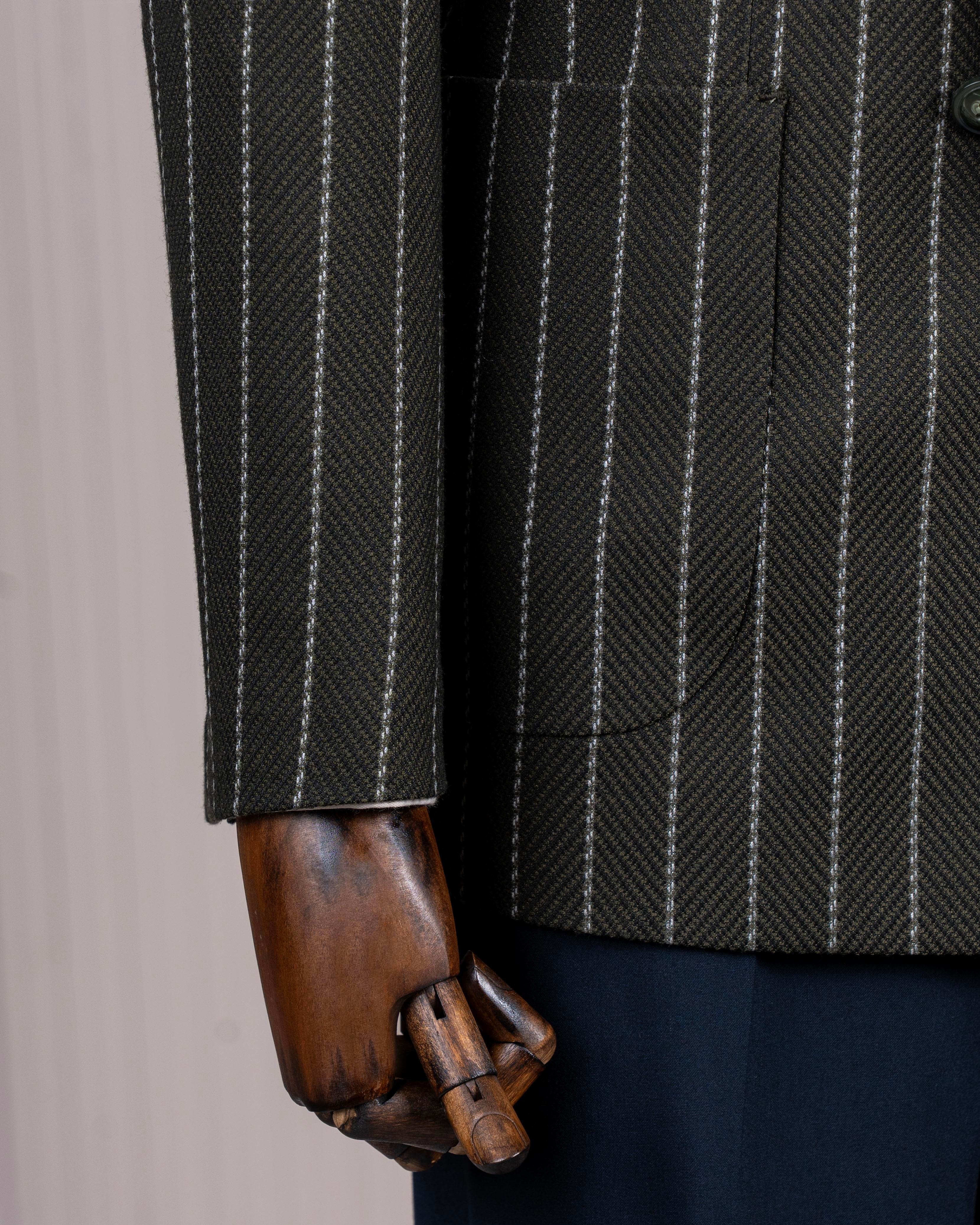 Green Striped Double Breasted Blazer