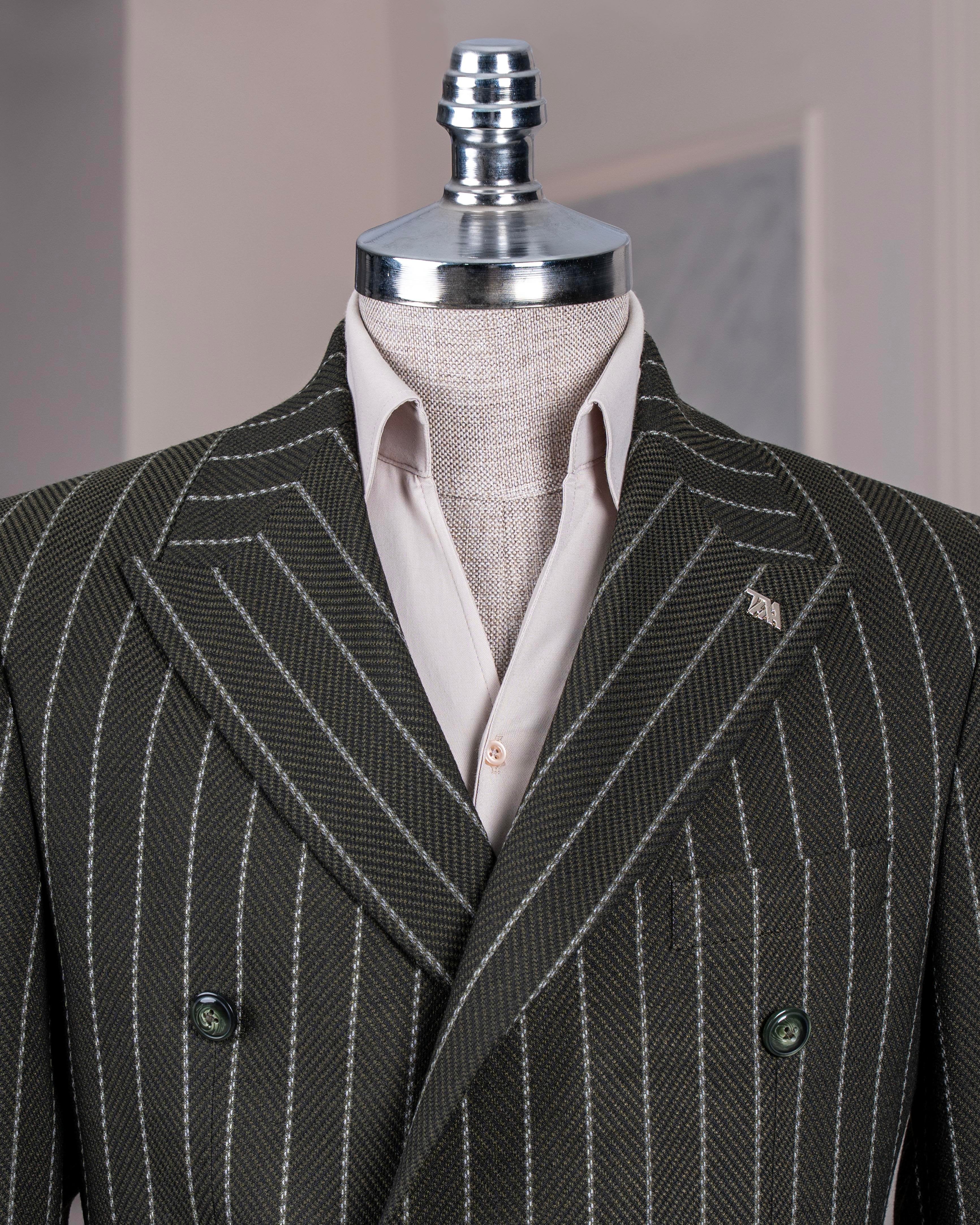 Green Striped Double Breasted Blazer