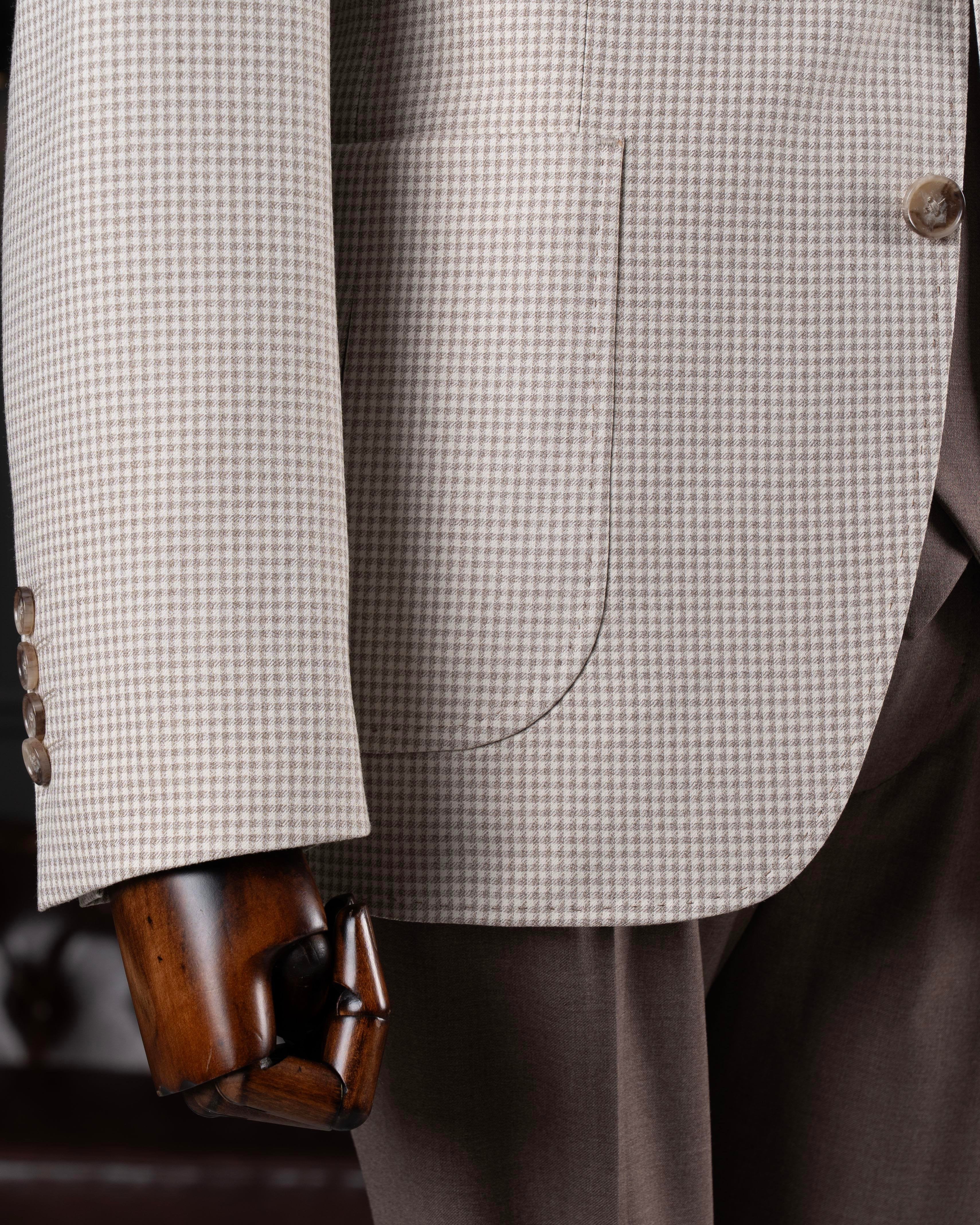 Beige Plaid Slim-Fit Suit 3-Piece