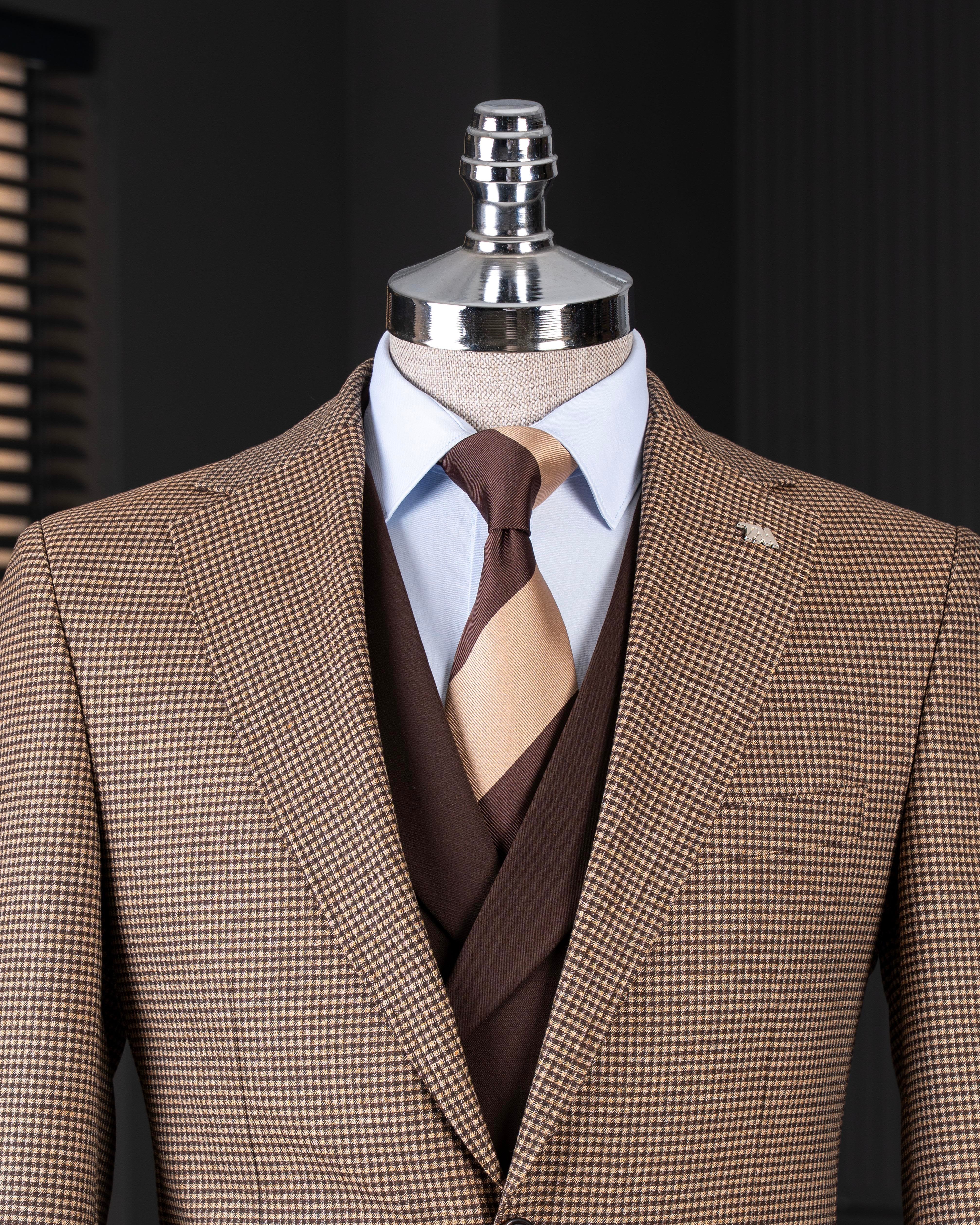 Brown Plaid Slim-Fit Suit 3-Piece