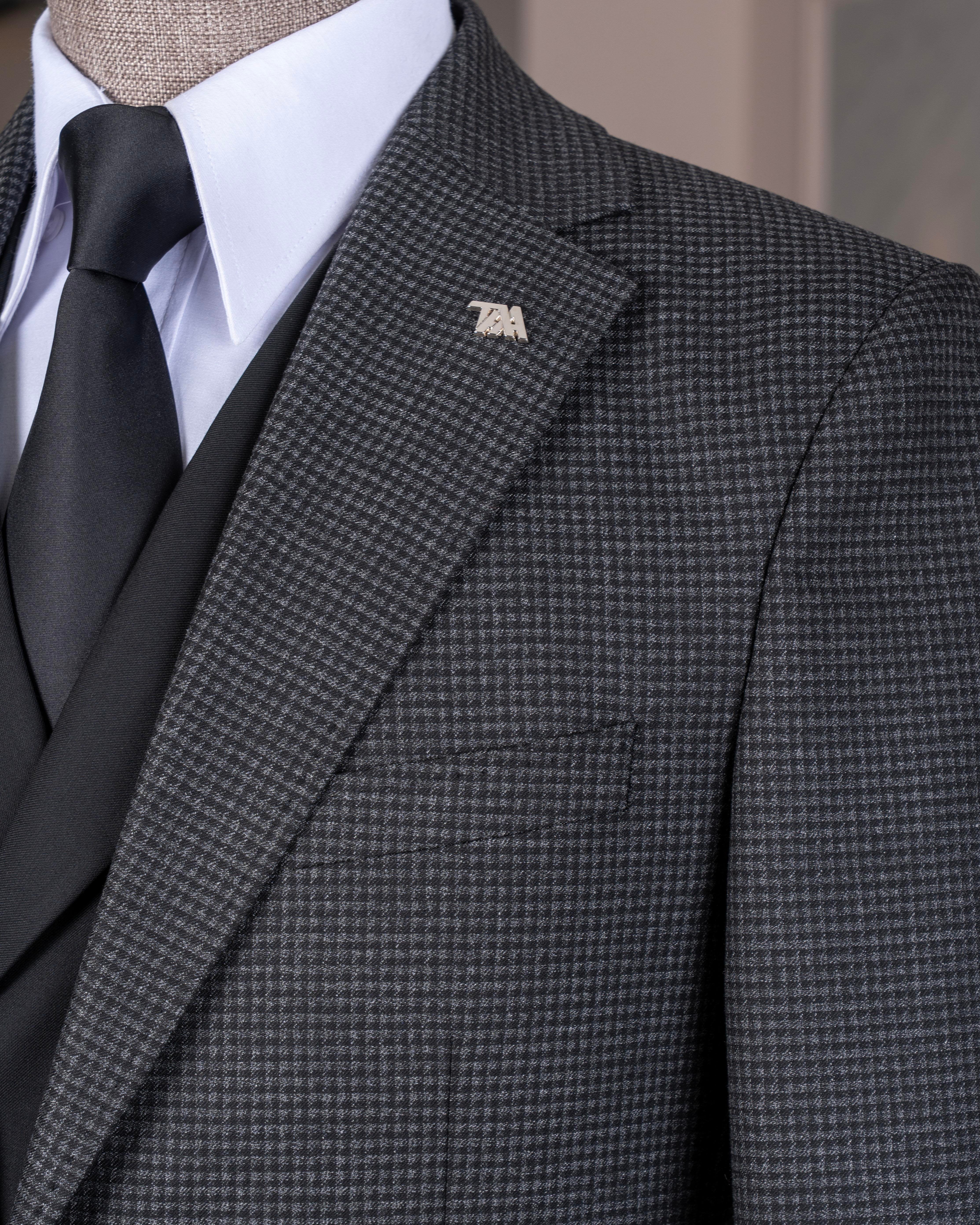 Black Plaid Slim-Fit Suit 3-Piece