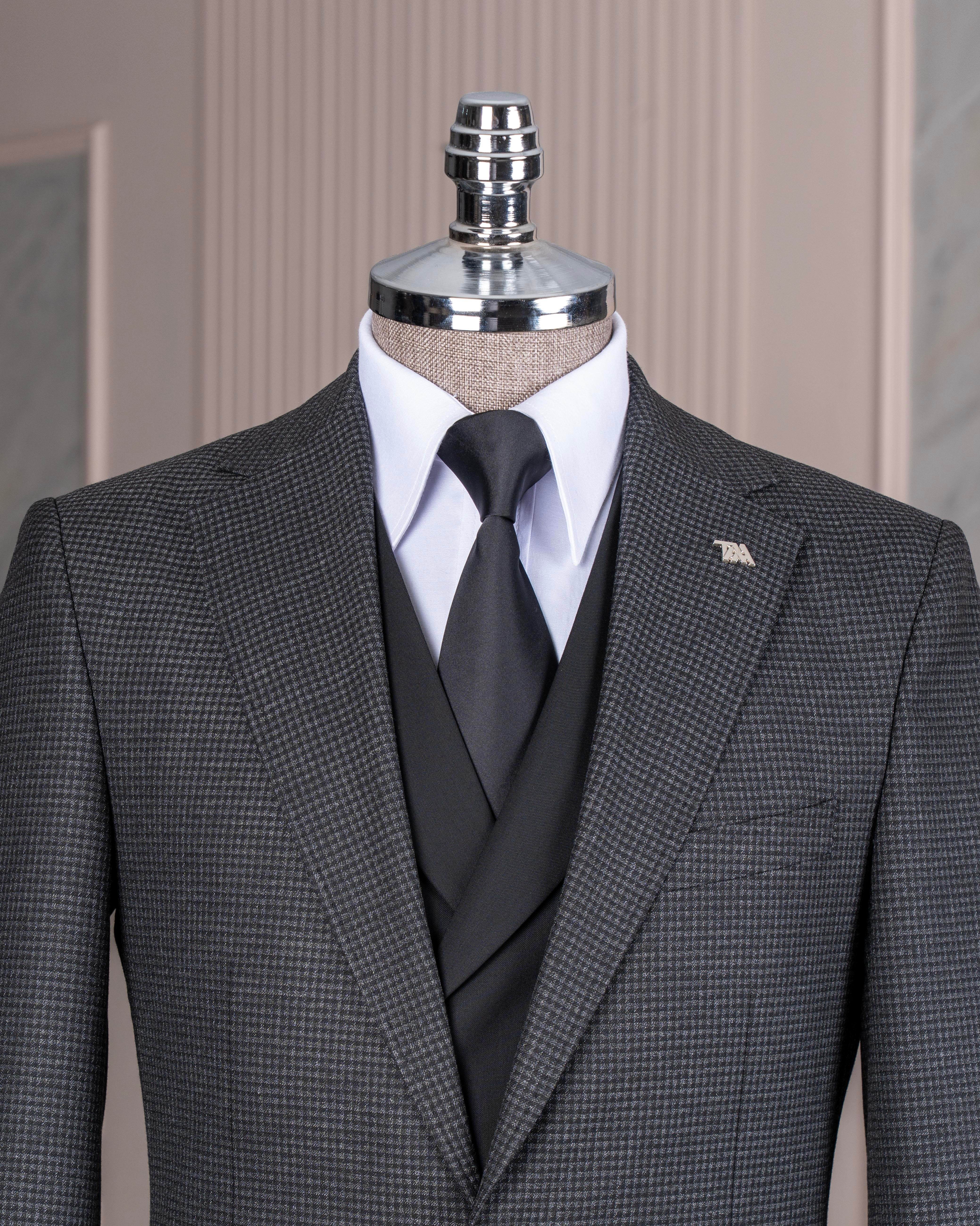 Black Plaid Slim-Fit Suit 3-Piece